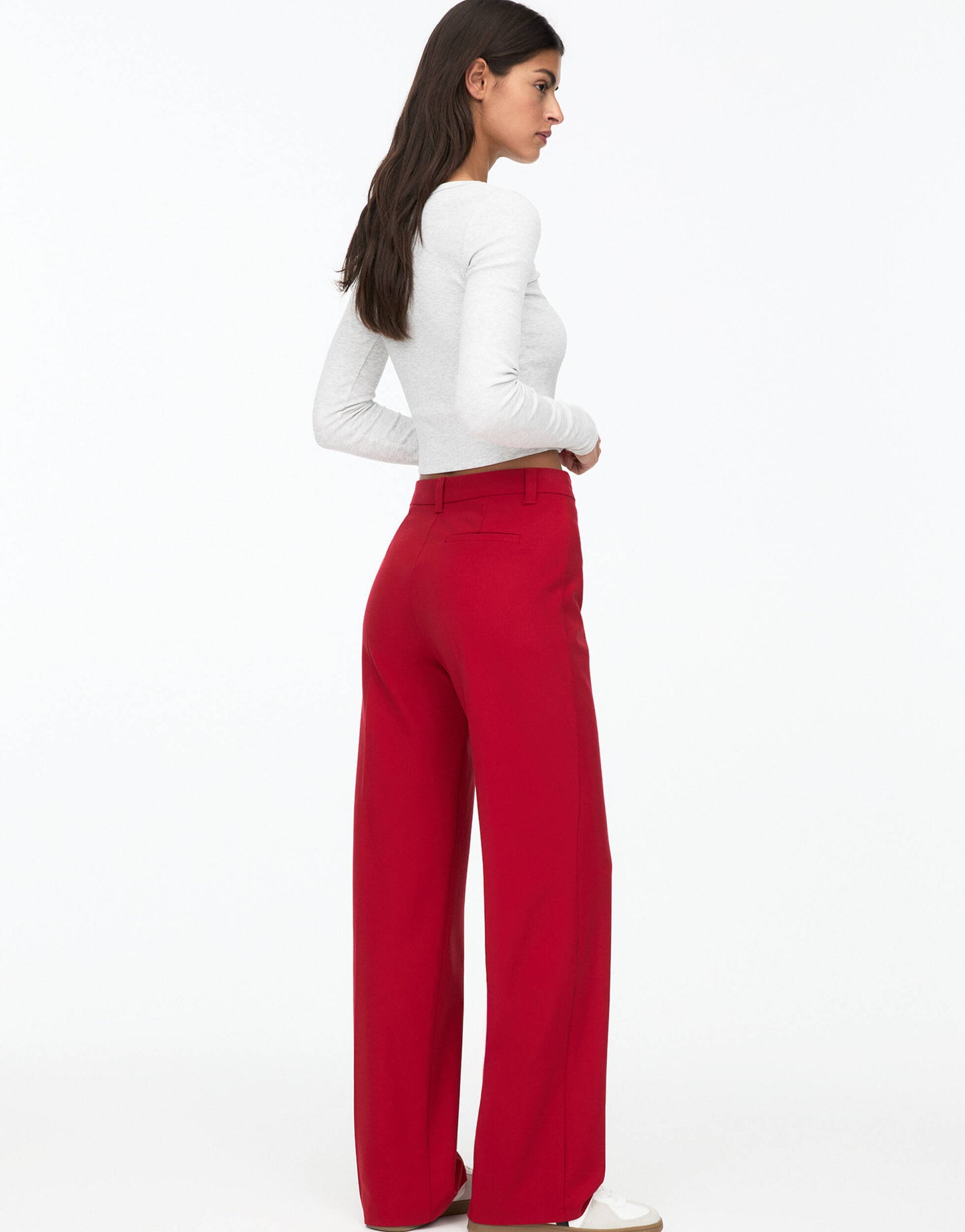 Pull&Bear straight leg tailored trouser in red