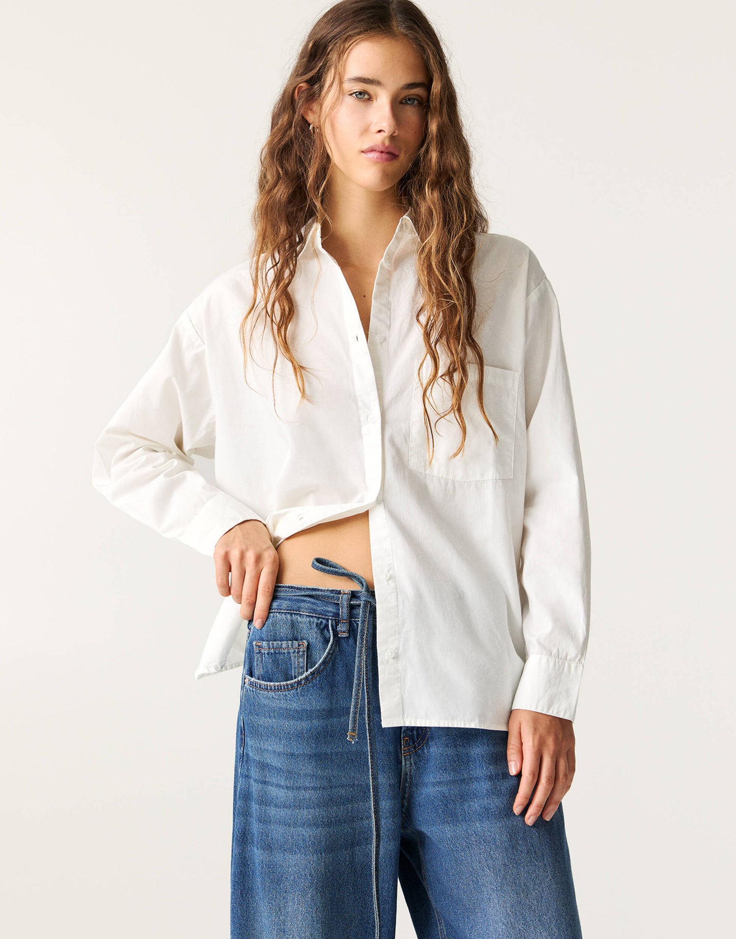 Pull&Bear oversized cotton shirt in white