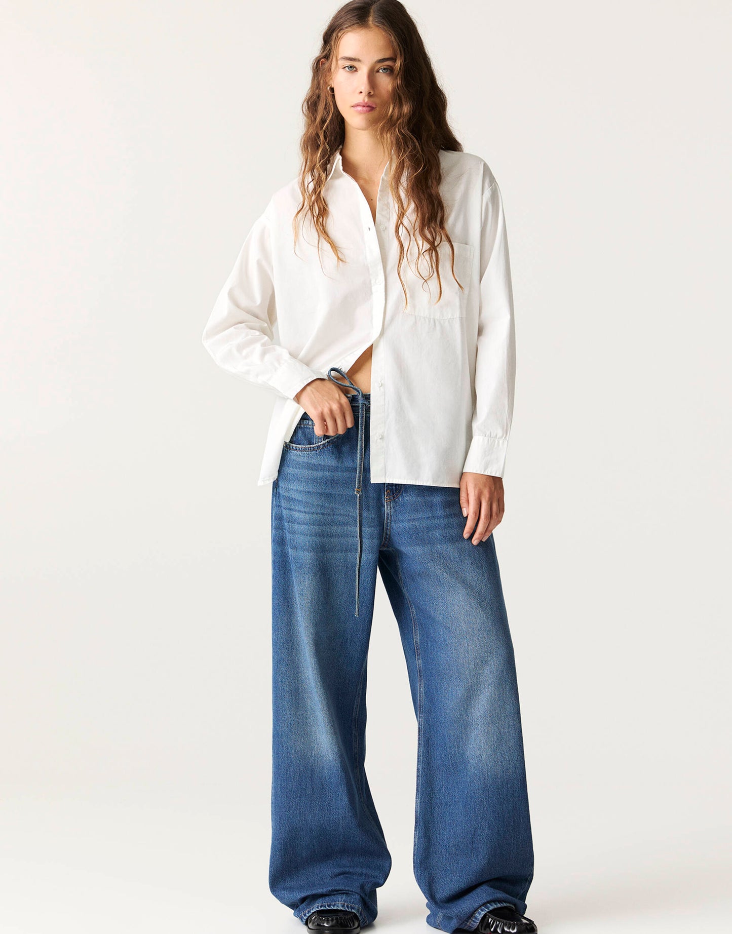 Pull&Bear oversized cotton shirt in white
