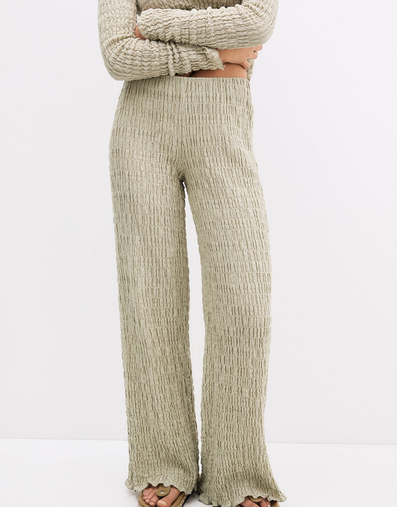 Pull&Bear textured wide leg trouser co-ord co-ord in green