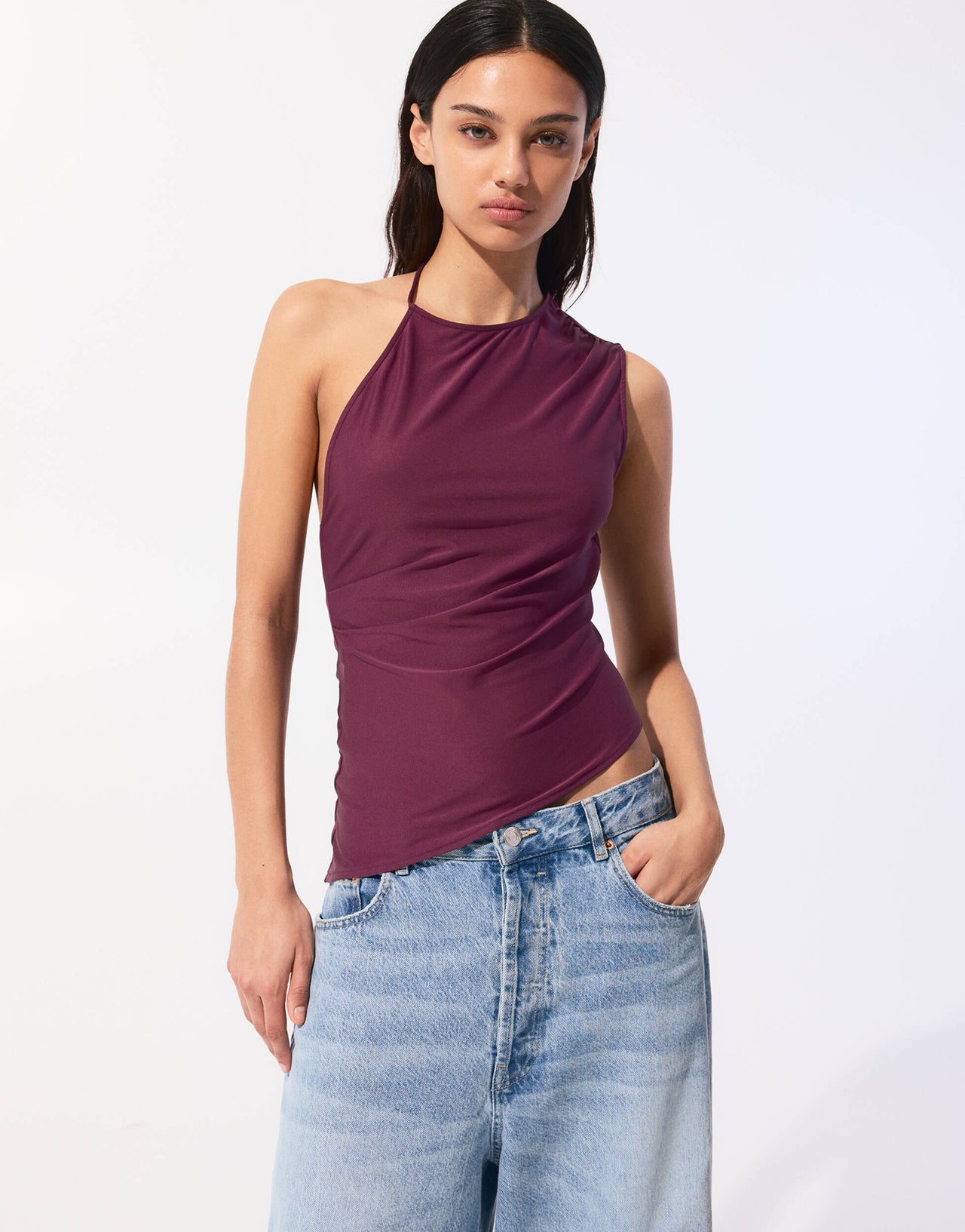 Pull&Bear one shoulder backless top with asymmetric hem