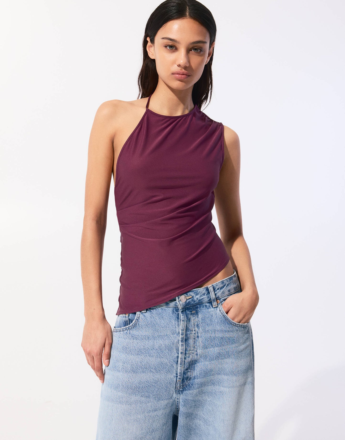 Pull&Bear one shoulder backless top with asymmetric hem