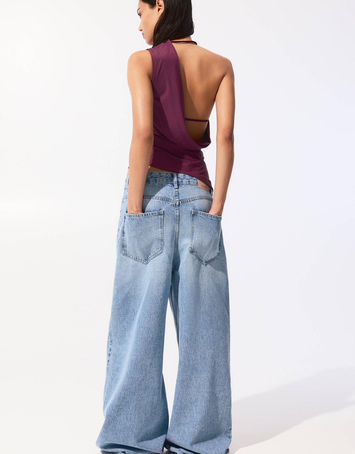 Pull&Bear one shoulder backless top with asymmetric hem