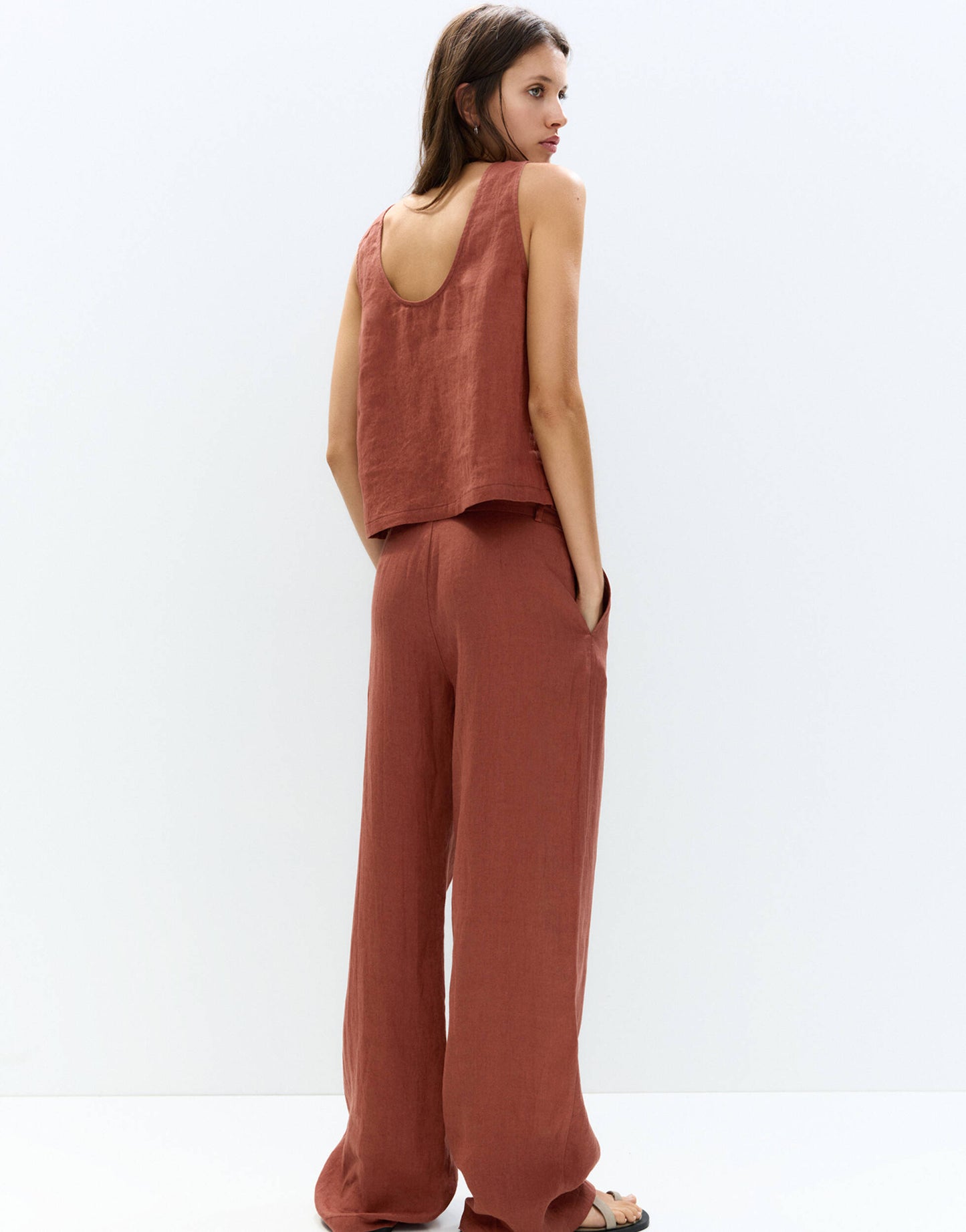 Pull&Bear sleeveless cropped linen top in orange