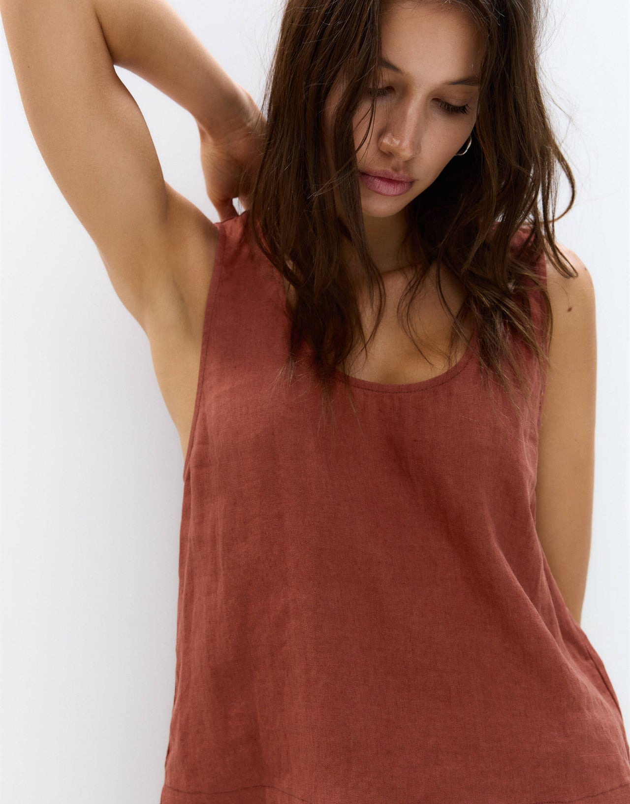 Pull&Bear sleeveless cropped linen top in orange