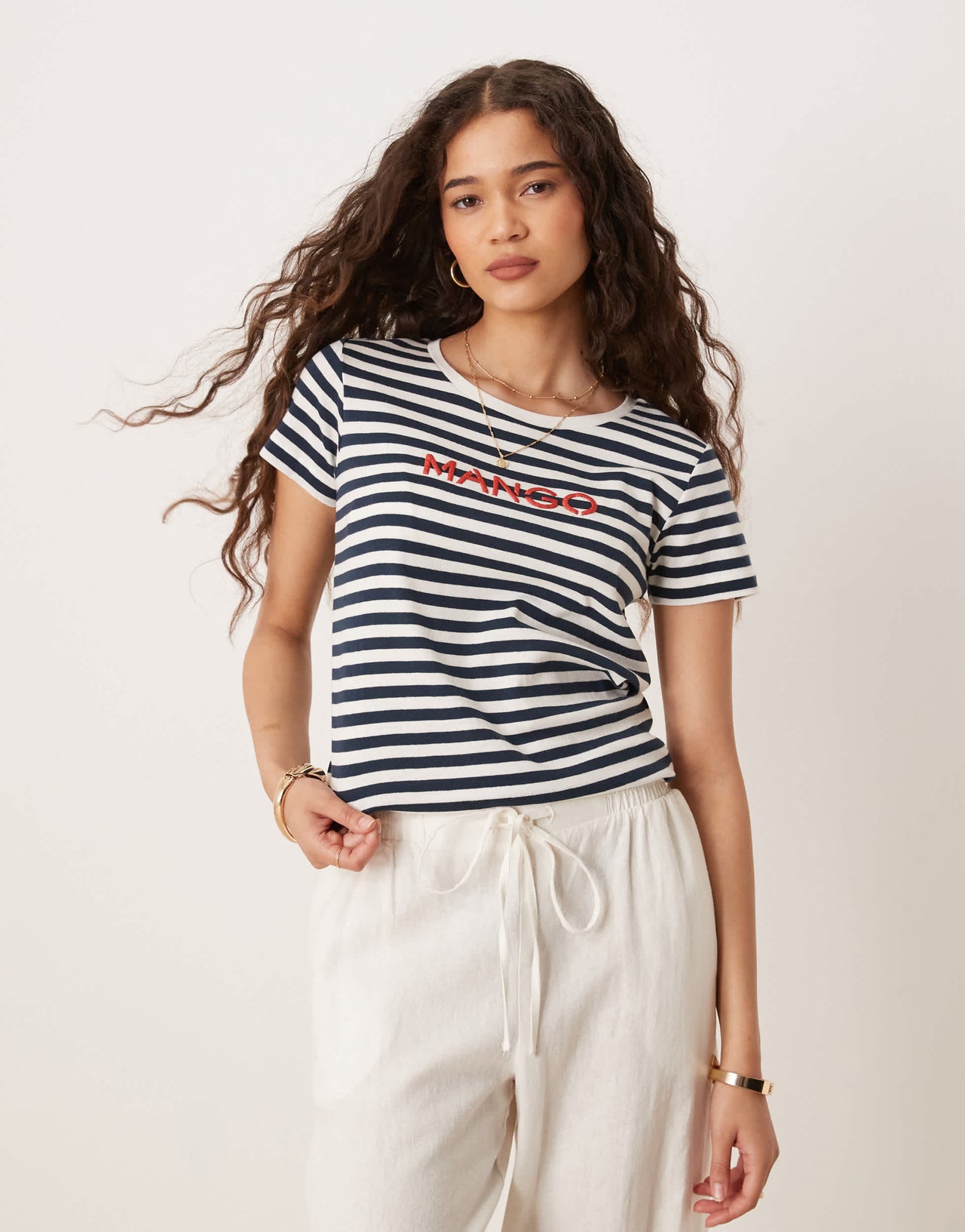 Mango logo t-shirt in navy stripe
