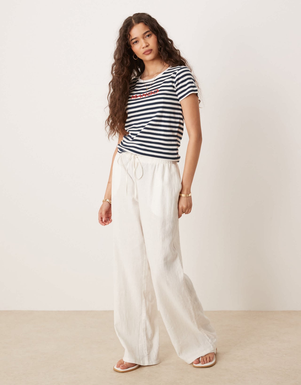Mango logo t-shirt in navy stripe