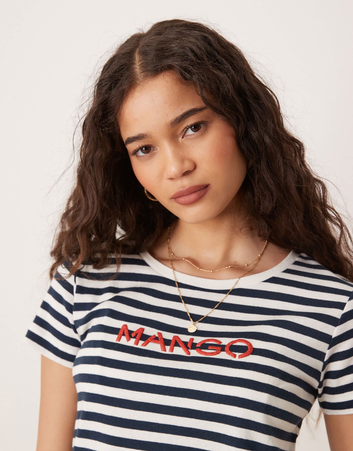 Mango logo t-shirt in navy stripe