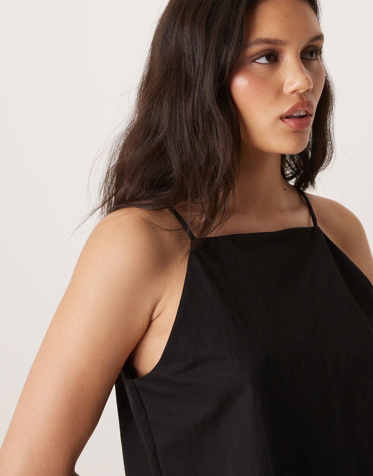 Mango linen mix square neck cami top co-ord in black