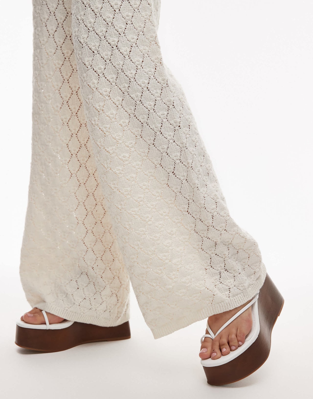 Mango wide leg crochet trousers in off white