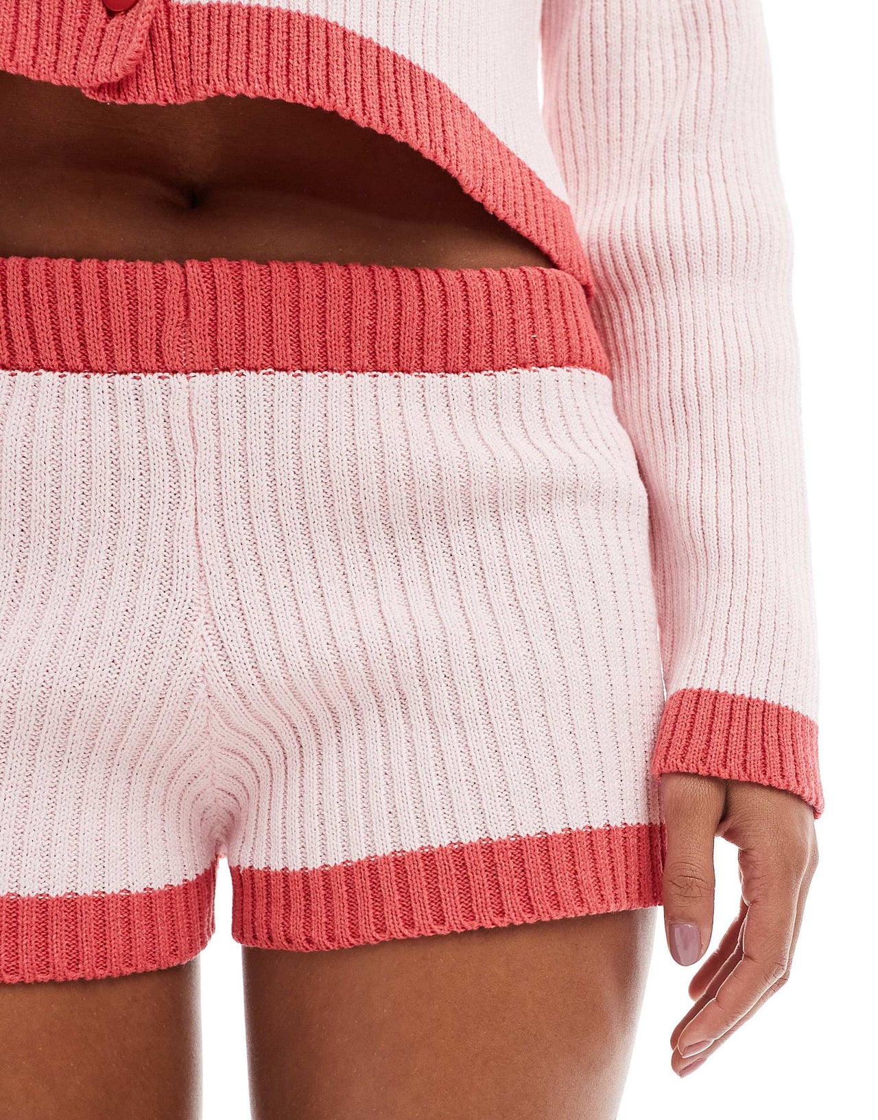ASOS DESIGN knitted micro short co-ord in red and pink