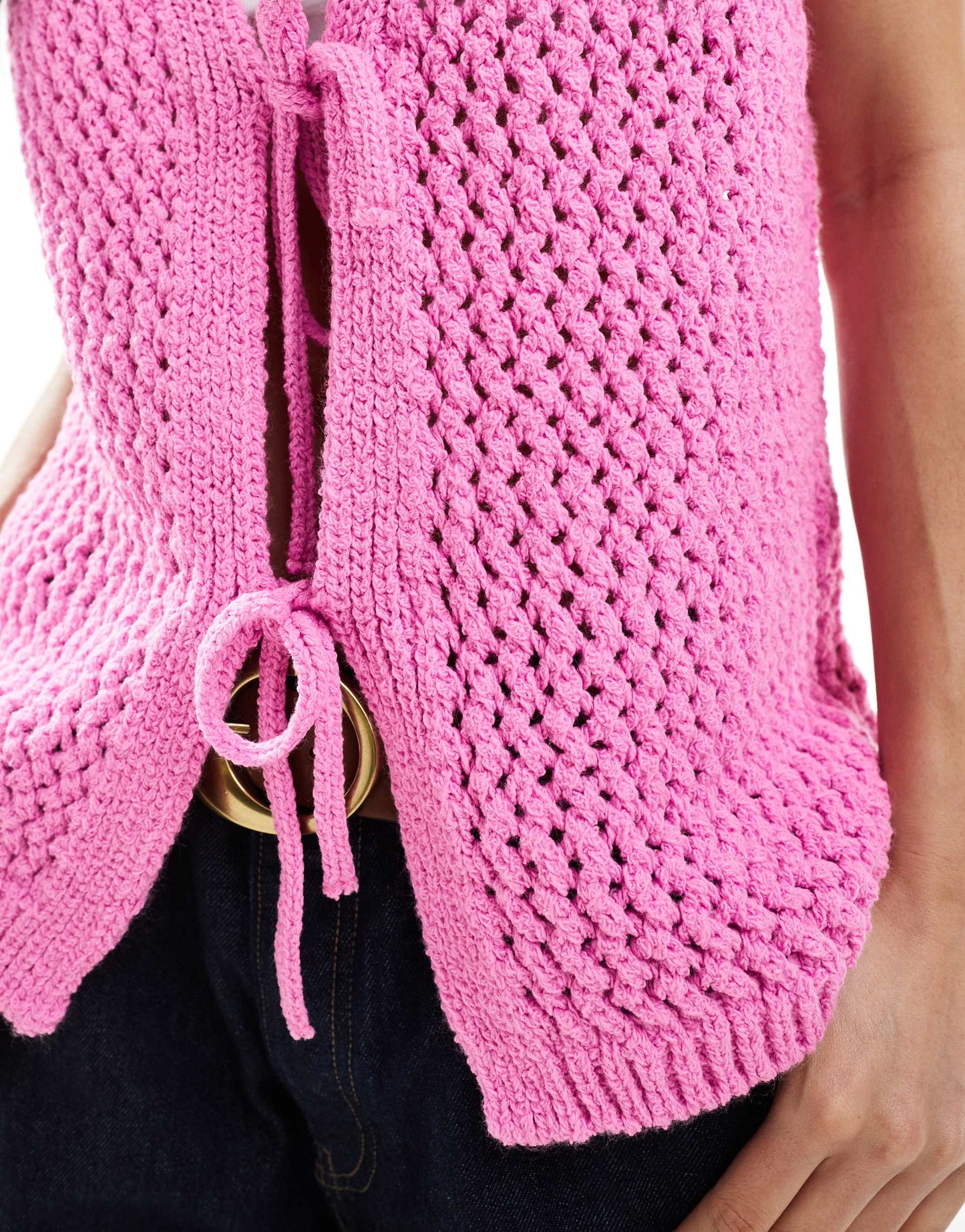 ASOS DESIGN knitted tie front vest in pink