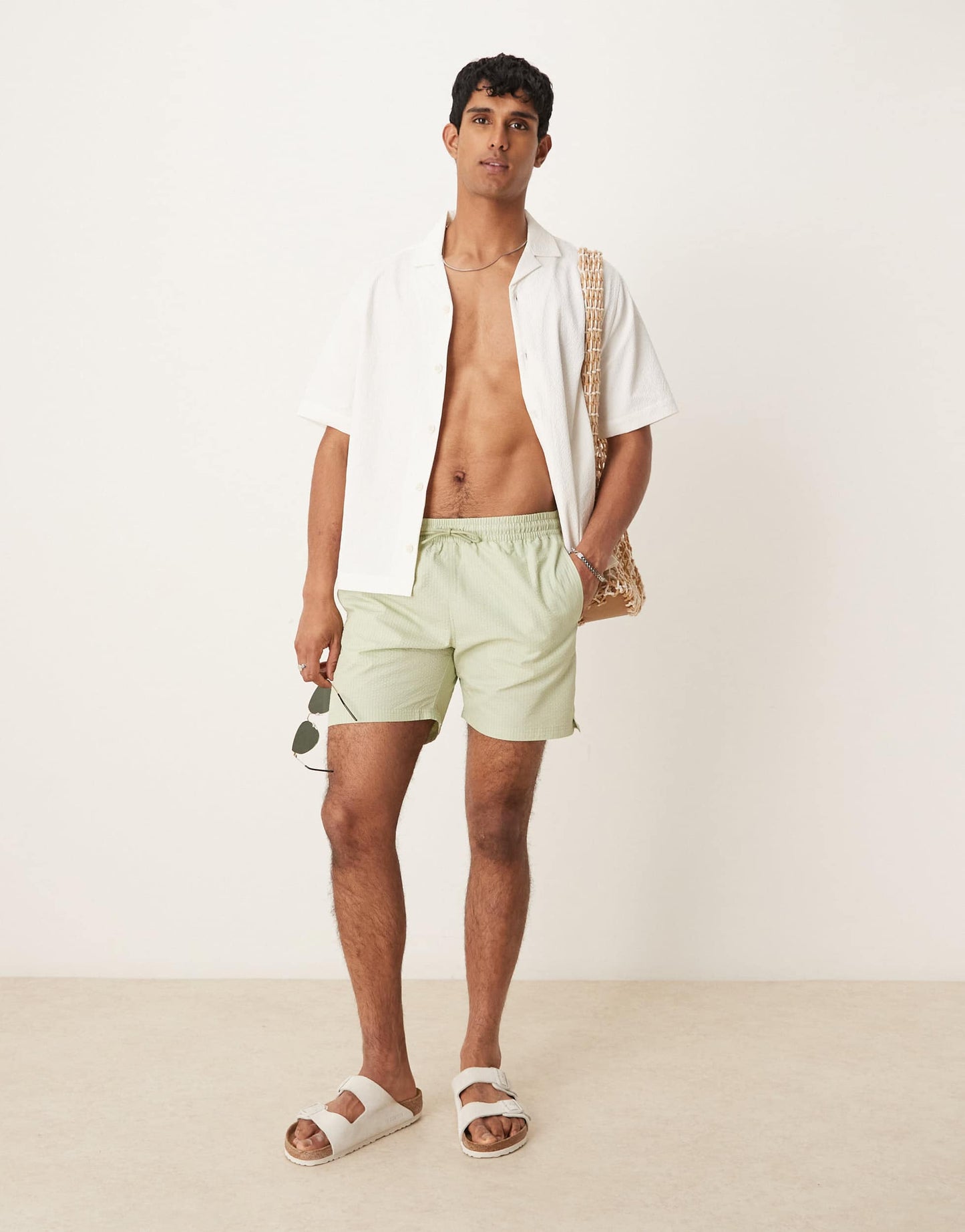 Mango seersucker swim short in pale green