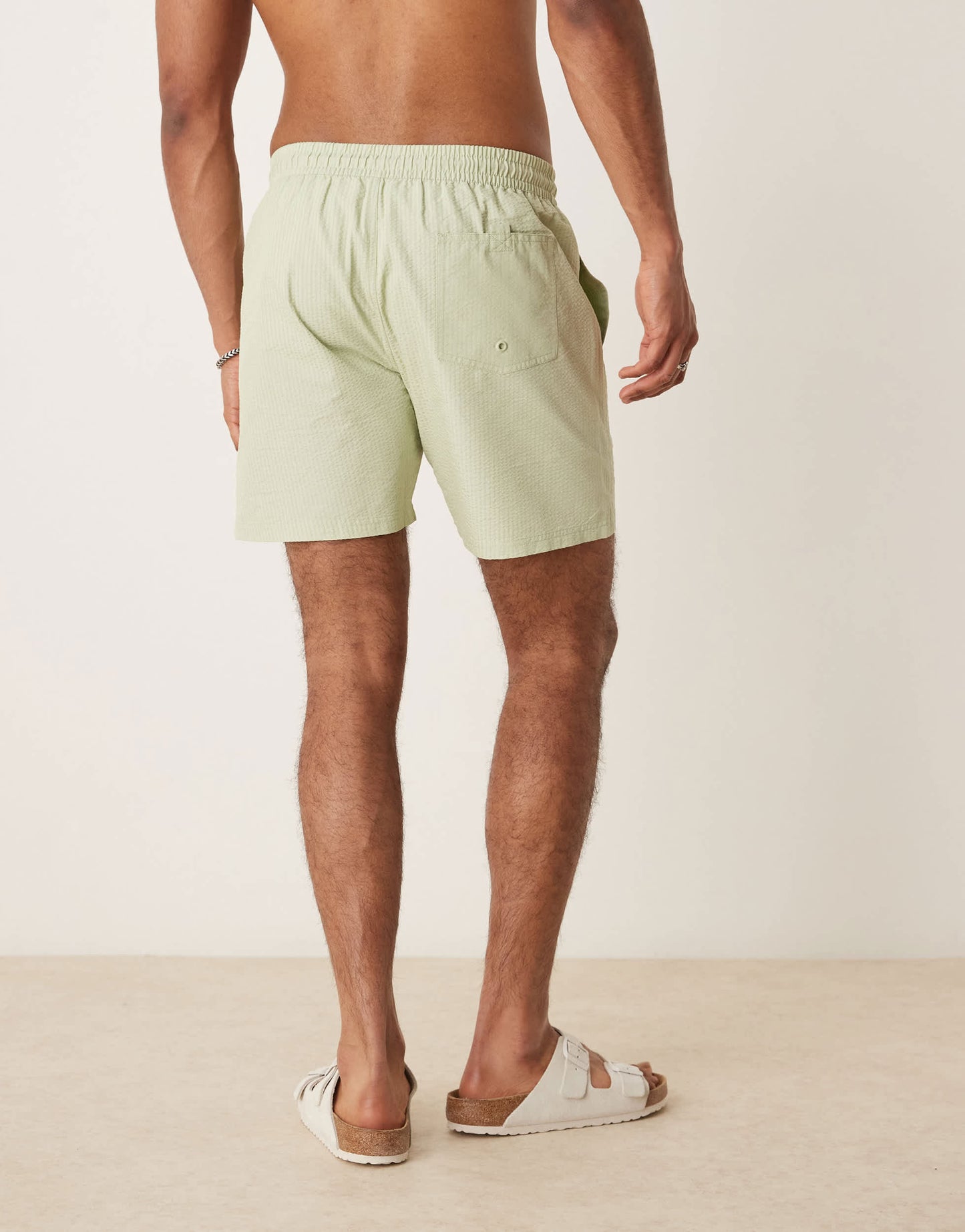 Mango seersucker swim short in pale green