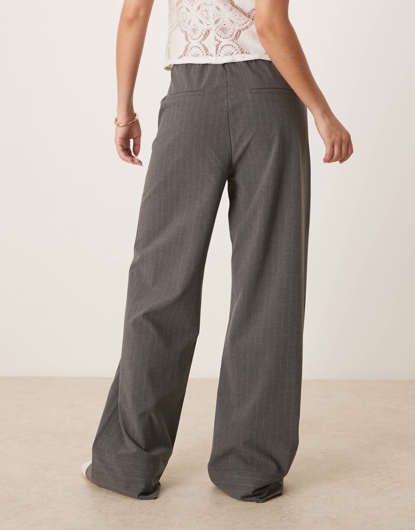 Mango straight leg pinstripe trouser with draw string waist in grey