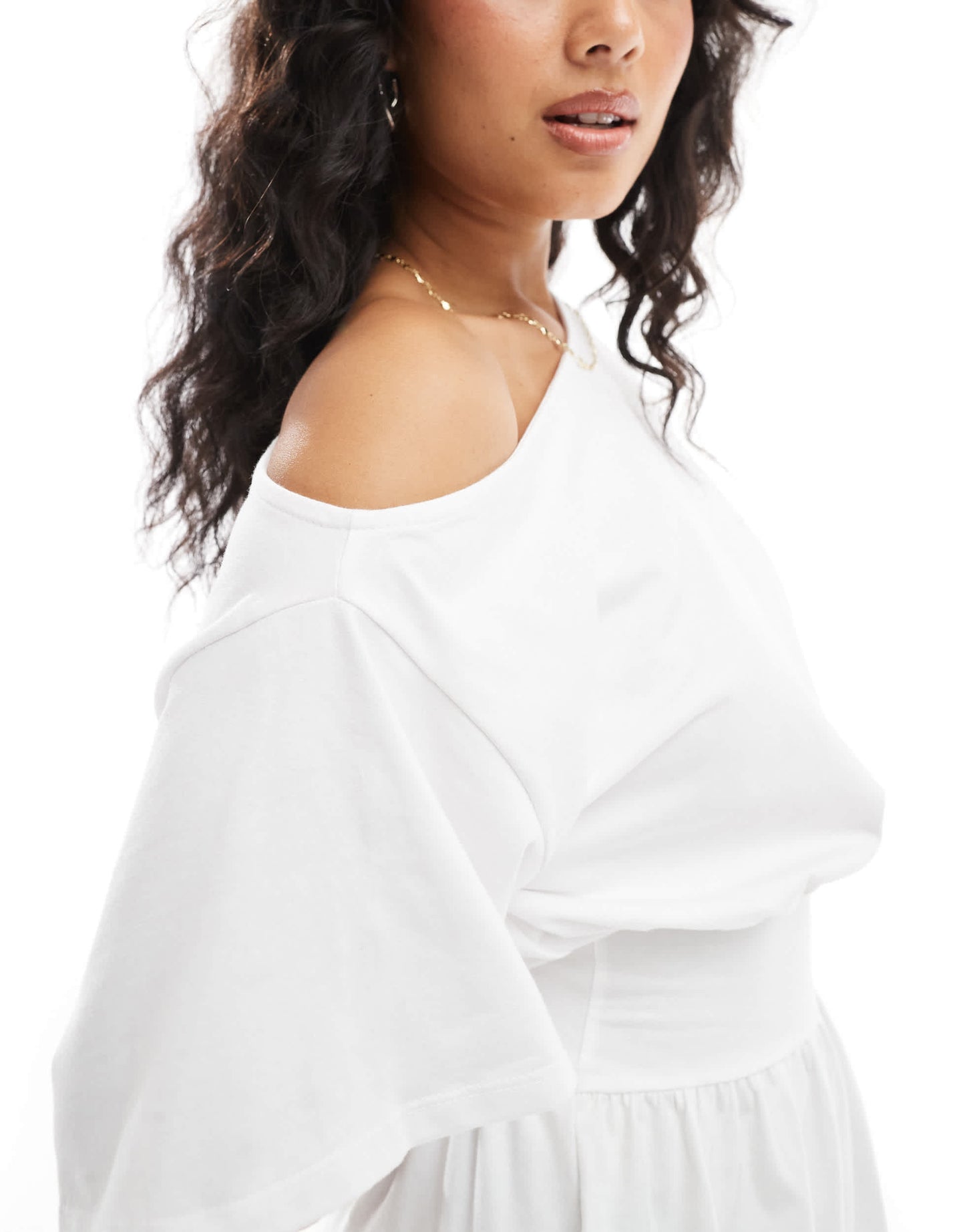 ASOS DESIGN slash neck flippy mini t-shirt dress in white