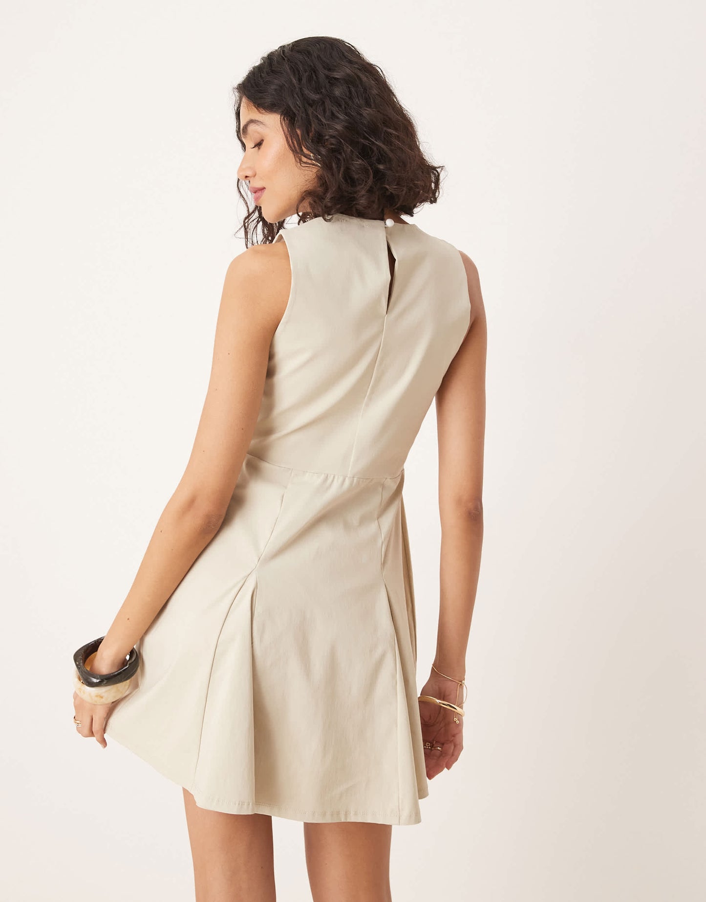 ASOS DESIGN bengaline sleeveless corset waist mini dress in stone