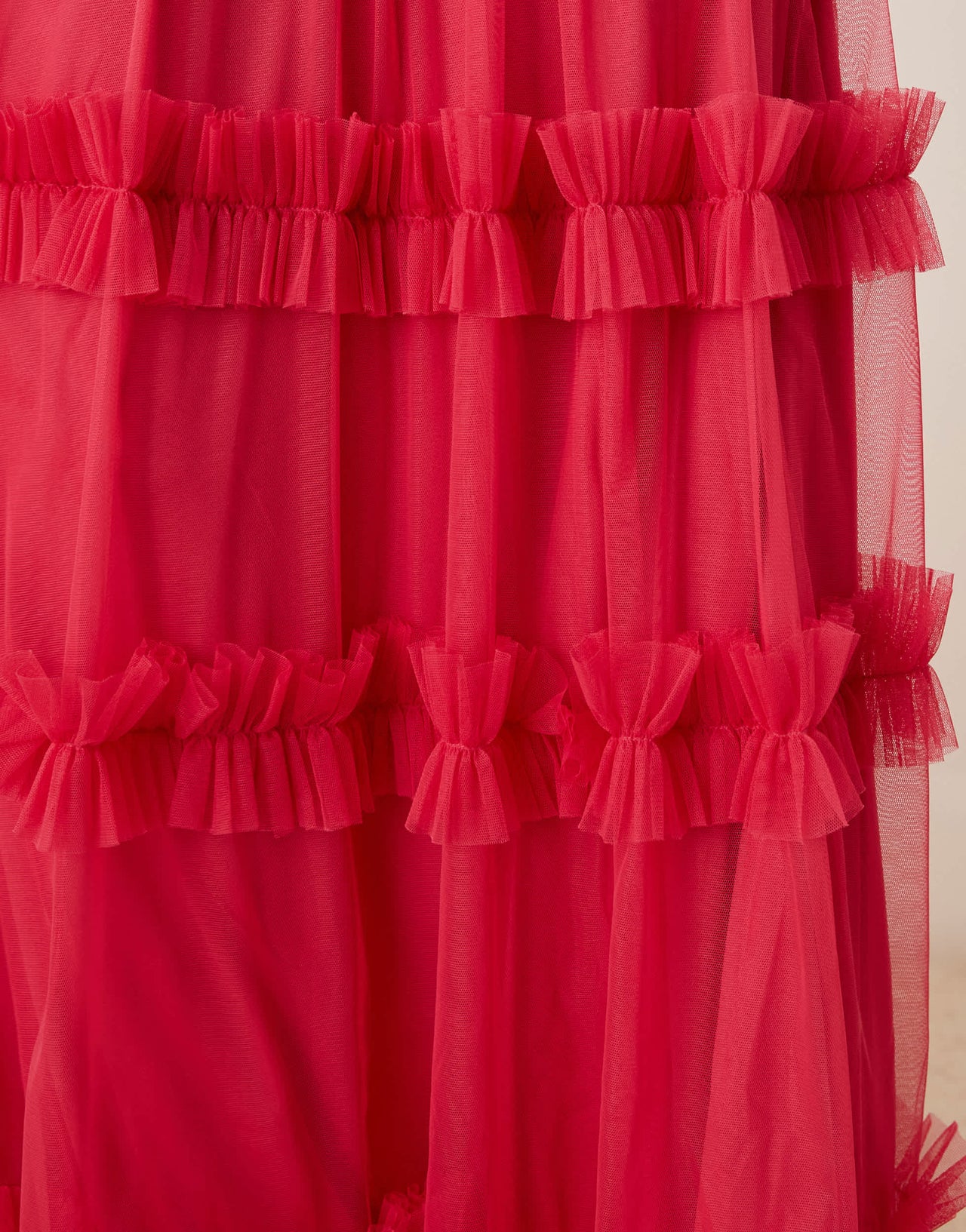 Lace & Beads corset balloon sleeve ruffle maxi dress in bright fuchsia