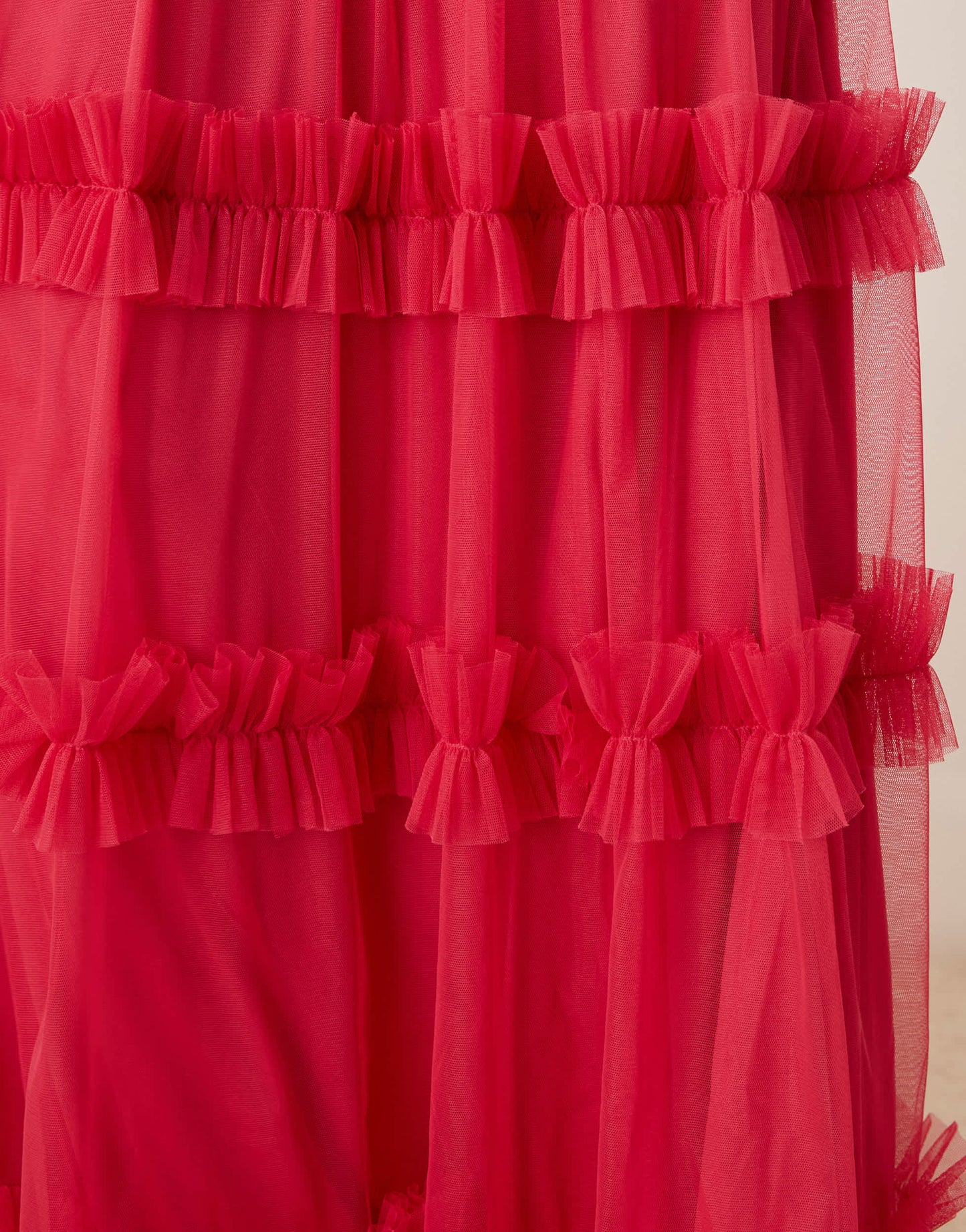 Lace & Beads corset balloon sleeve ruffle maxi dress in bright fuchsia
