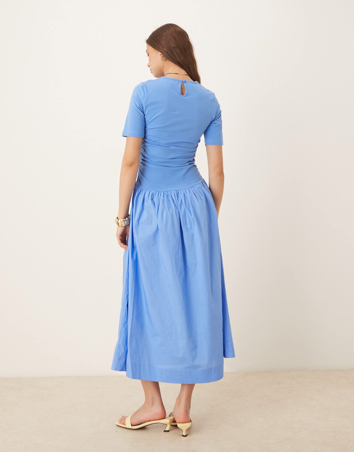 NeverFully Dressed cotton poplin drop hem maxi dress in cobalt