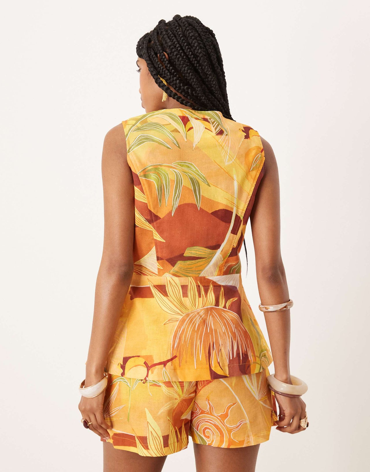 Never Fully Dressed tailored waistcoat co-ord in abstract print