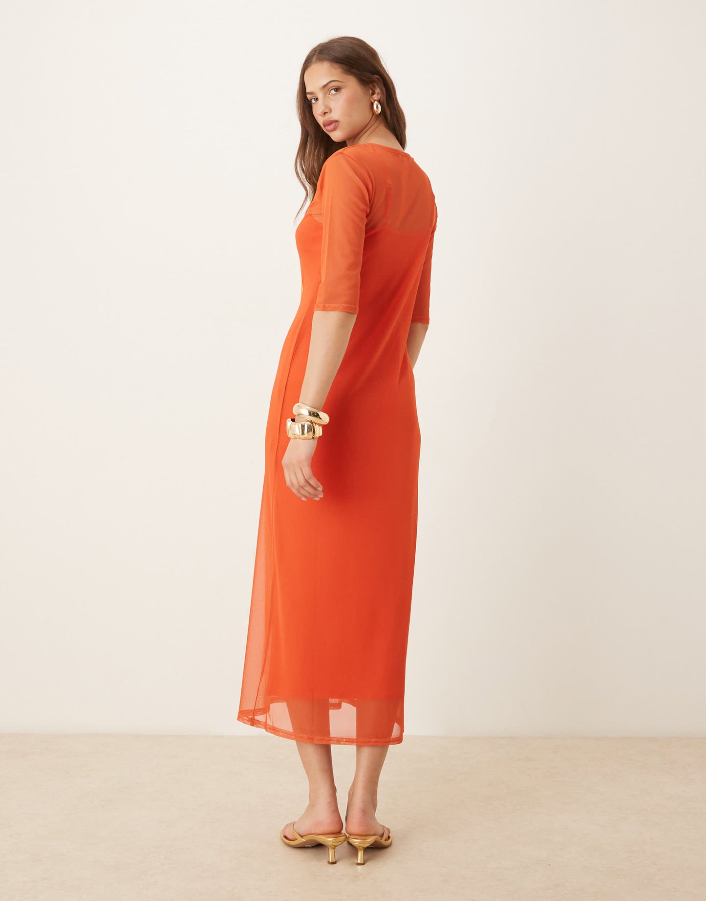 Never Fully Dressed sunburst mesh midaxi dress in orange