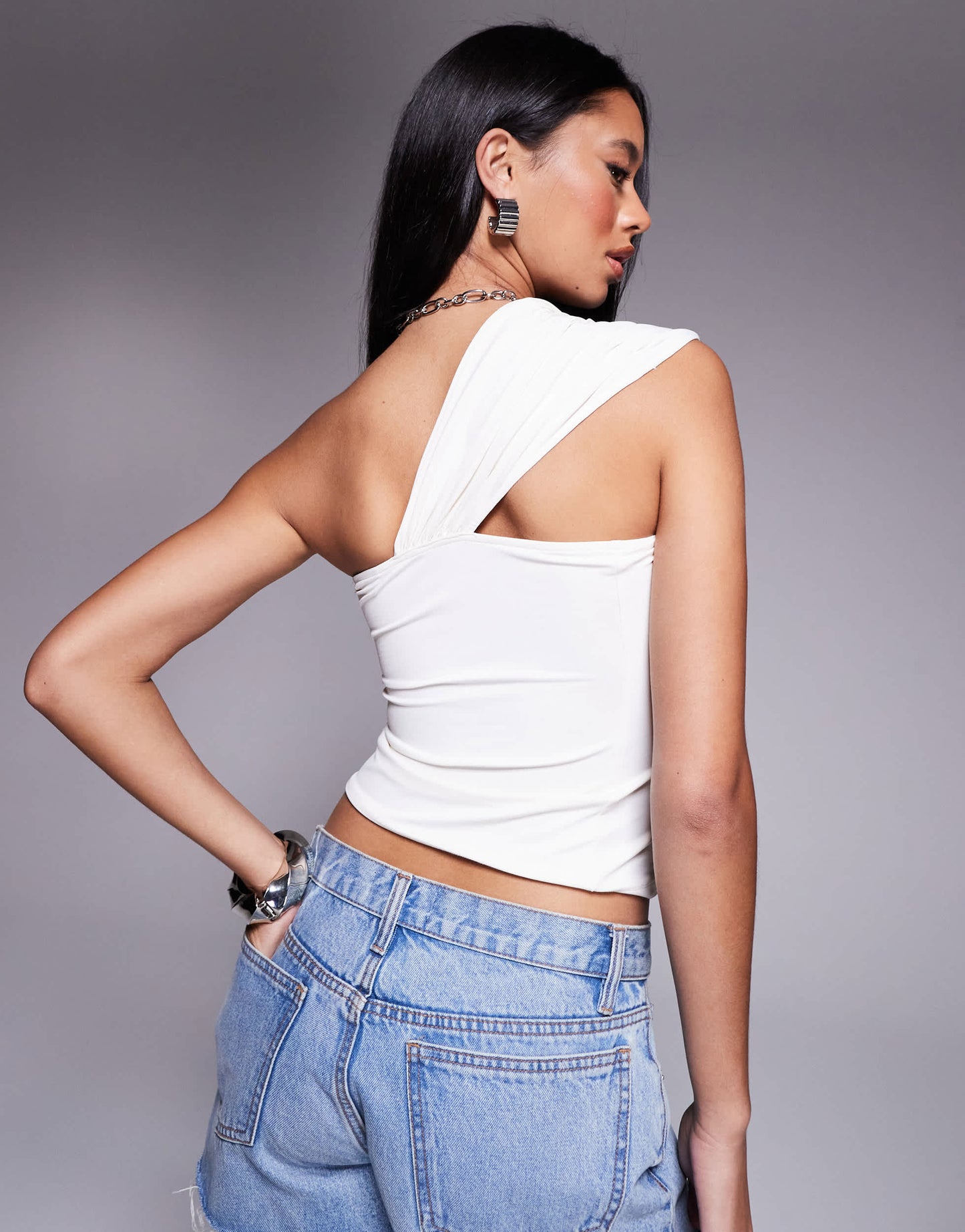 ASOS DESIGN cape sleeve twist bandeau top in ecru