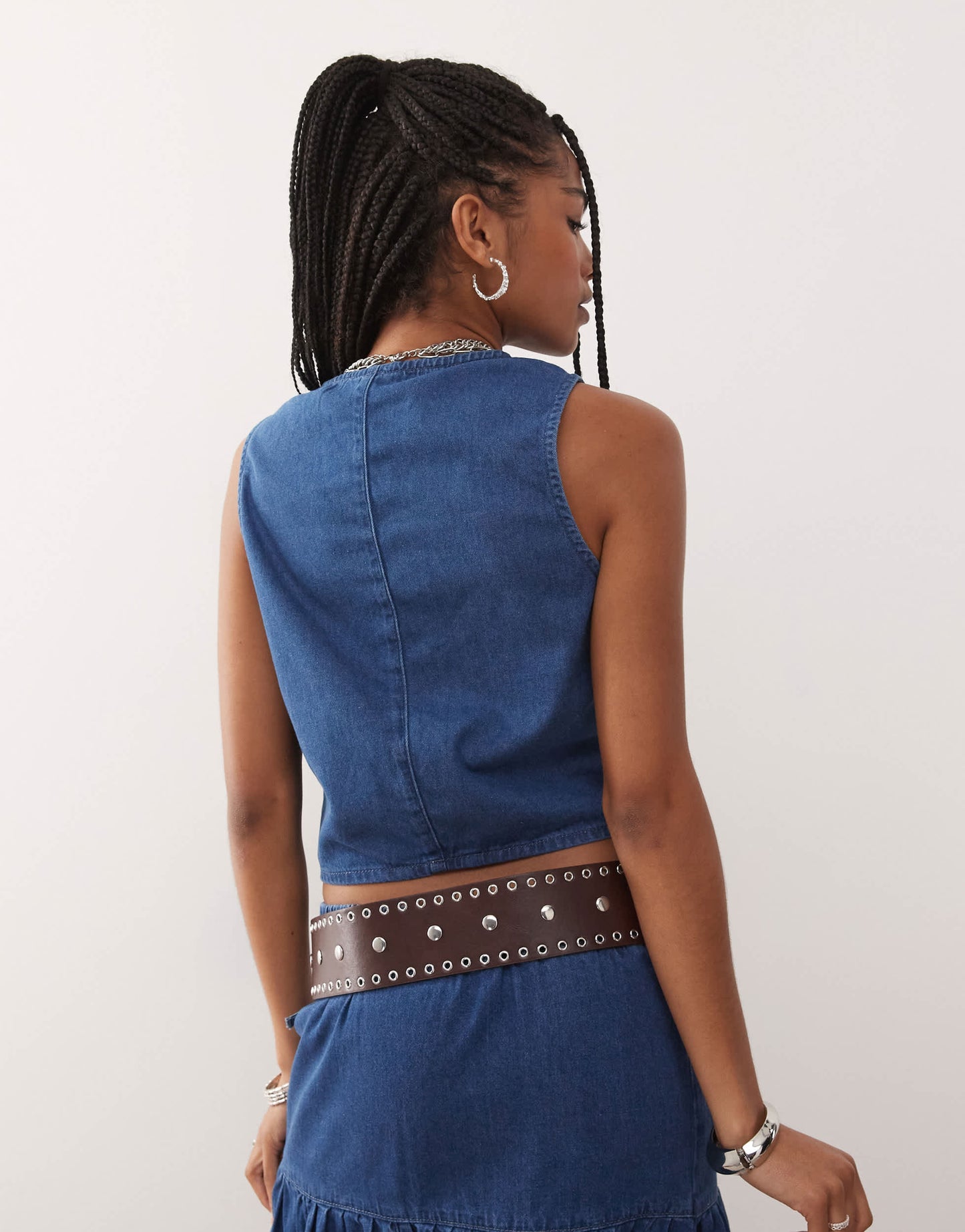 Reclaimed Vintage denim vest top co-ord with tie details