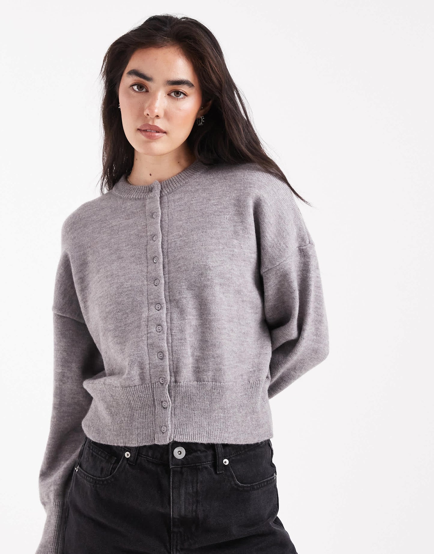 Daisy Street fitted waist cardigan in school grey