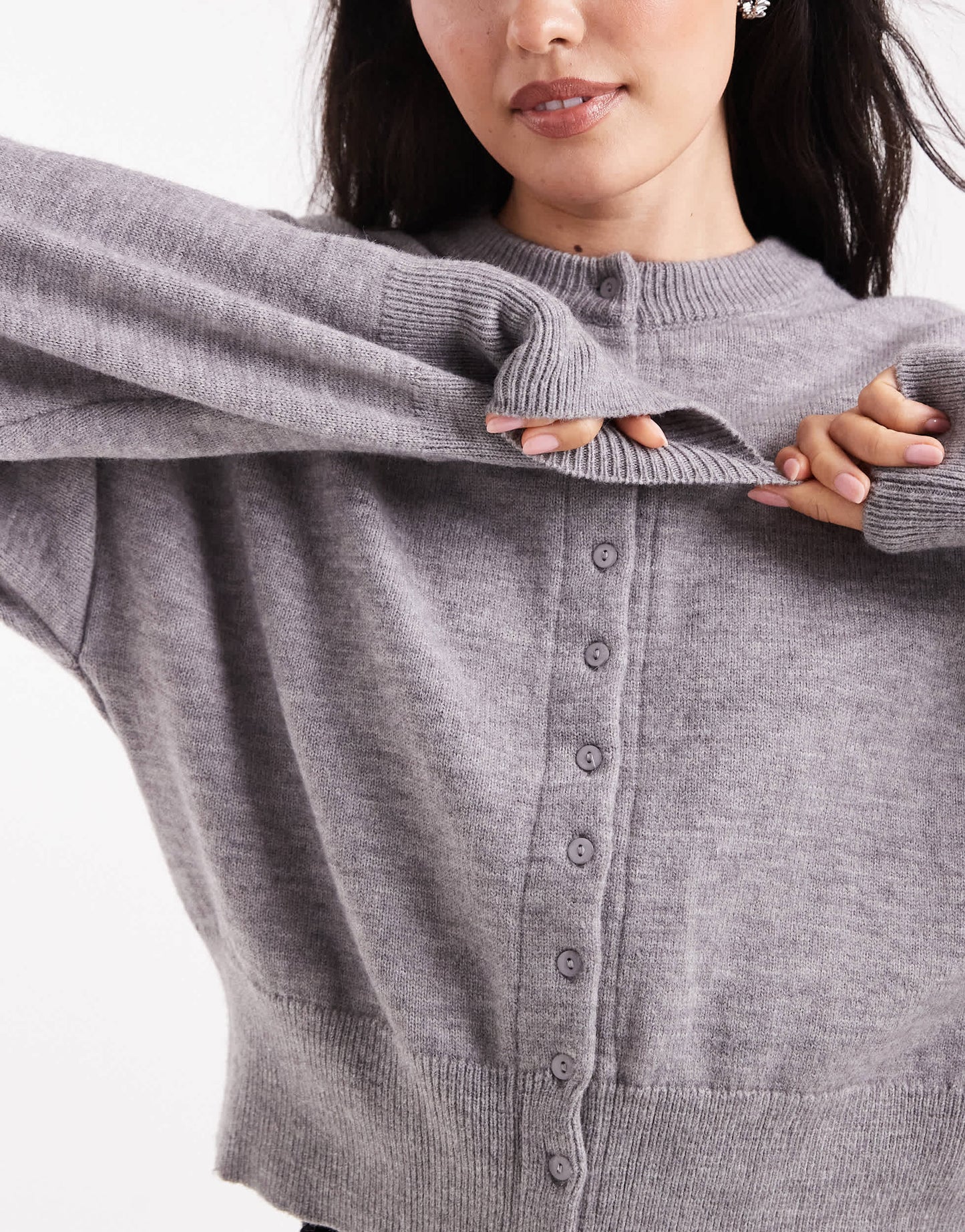 Daisy Street fitted waist cardigan in school grey