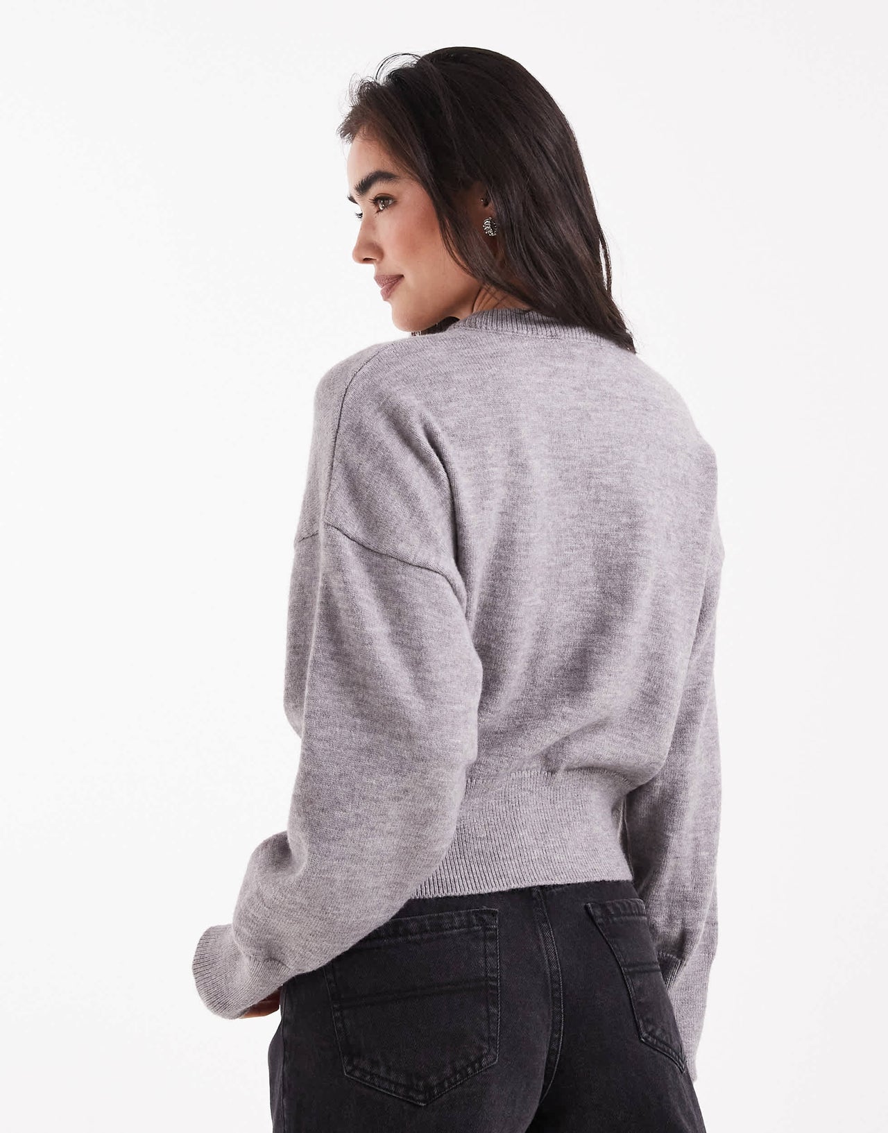 Daisy Street fitted waist cardigan in school grey