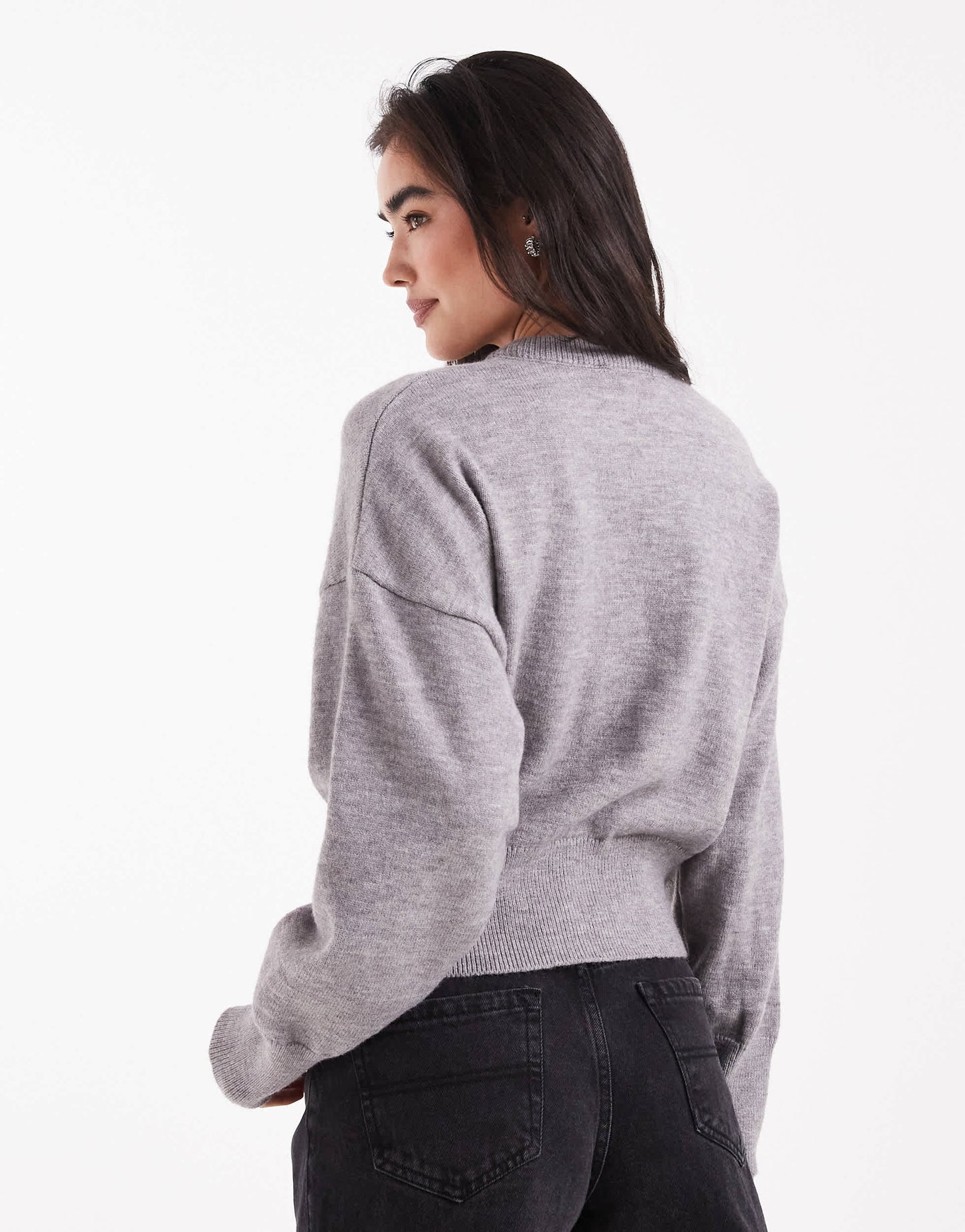 Daisy Street fitted waist cardigan in school grey