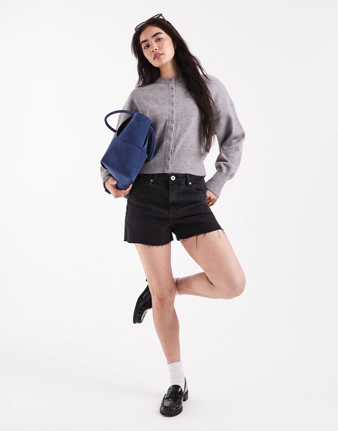 Daisy Street fitted waist cardigan in school grey