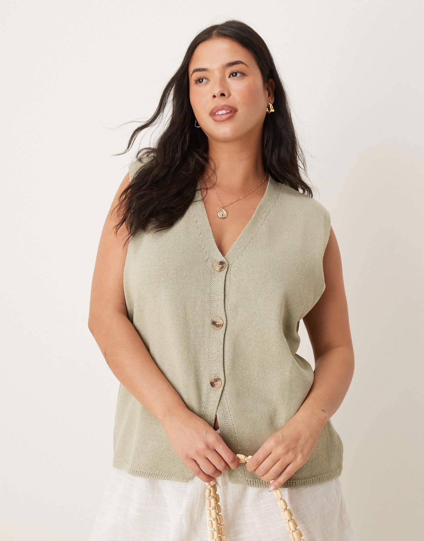 ASOS DESIGN Curve clean knitted relaxed fit waistcoat in khaki