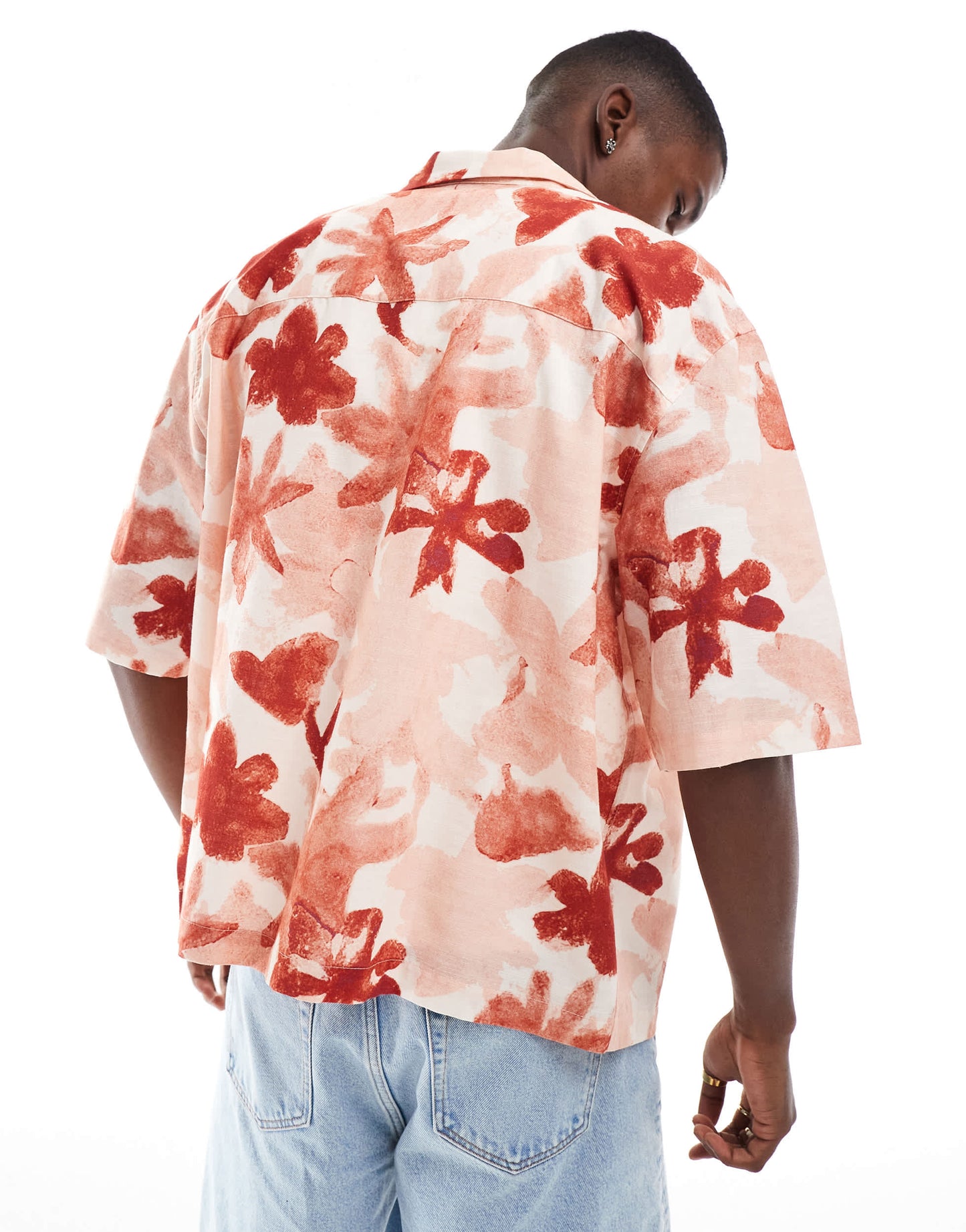 ASOS DESIGN boxy oversized revere shirt with floral print in pink