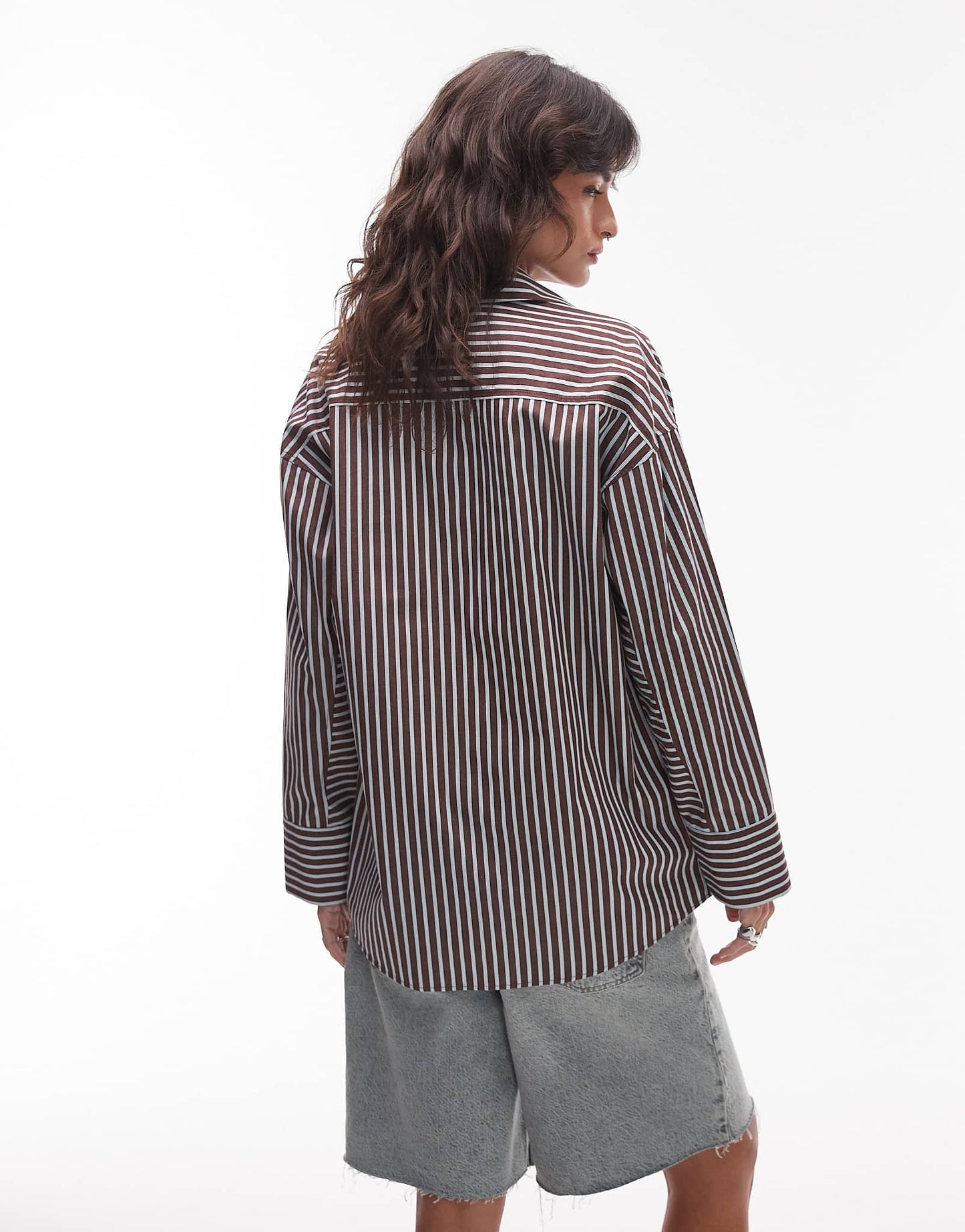 Topshop oversized shirt in brown and blue stripe