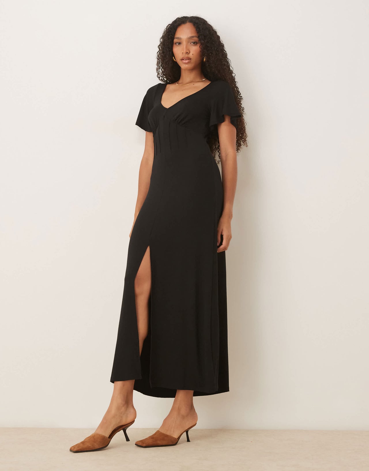 ASOS DESIGN corset detail midi tea dress in black