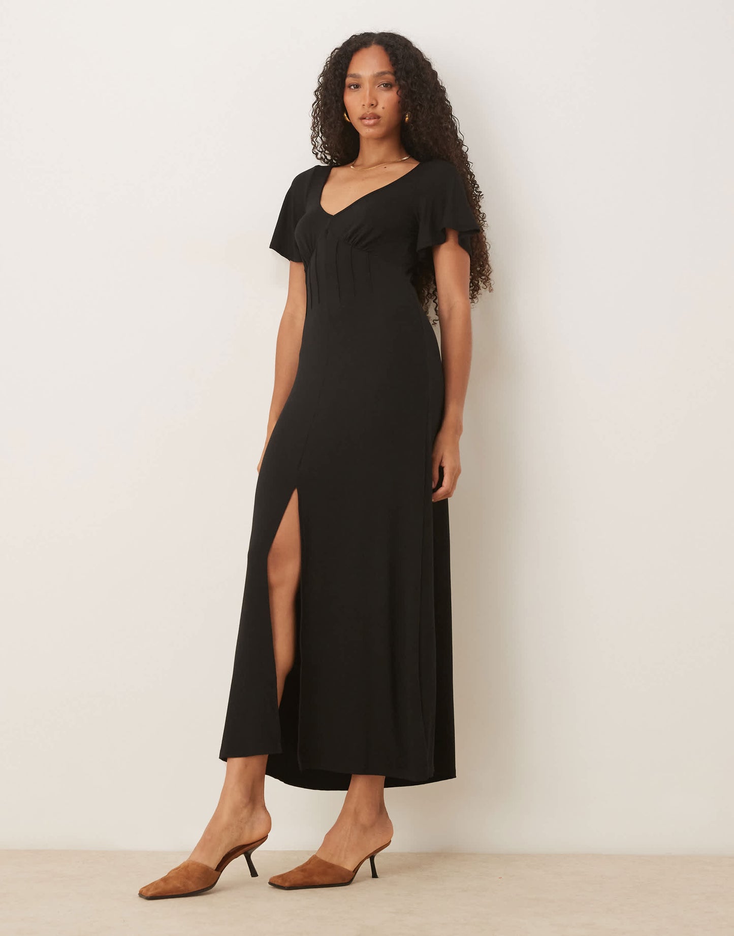 ASOS DESIGN corset detail midi tea dress in black