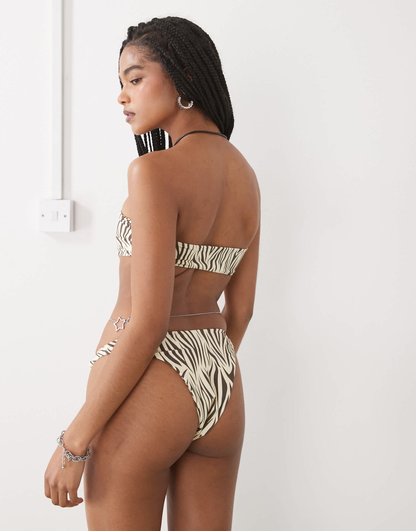 Lioness Claudia buckle detail bandeau bikini top co-ord in zebra