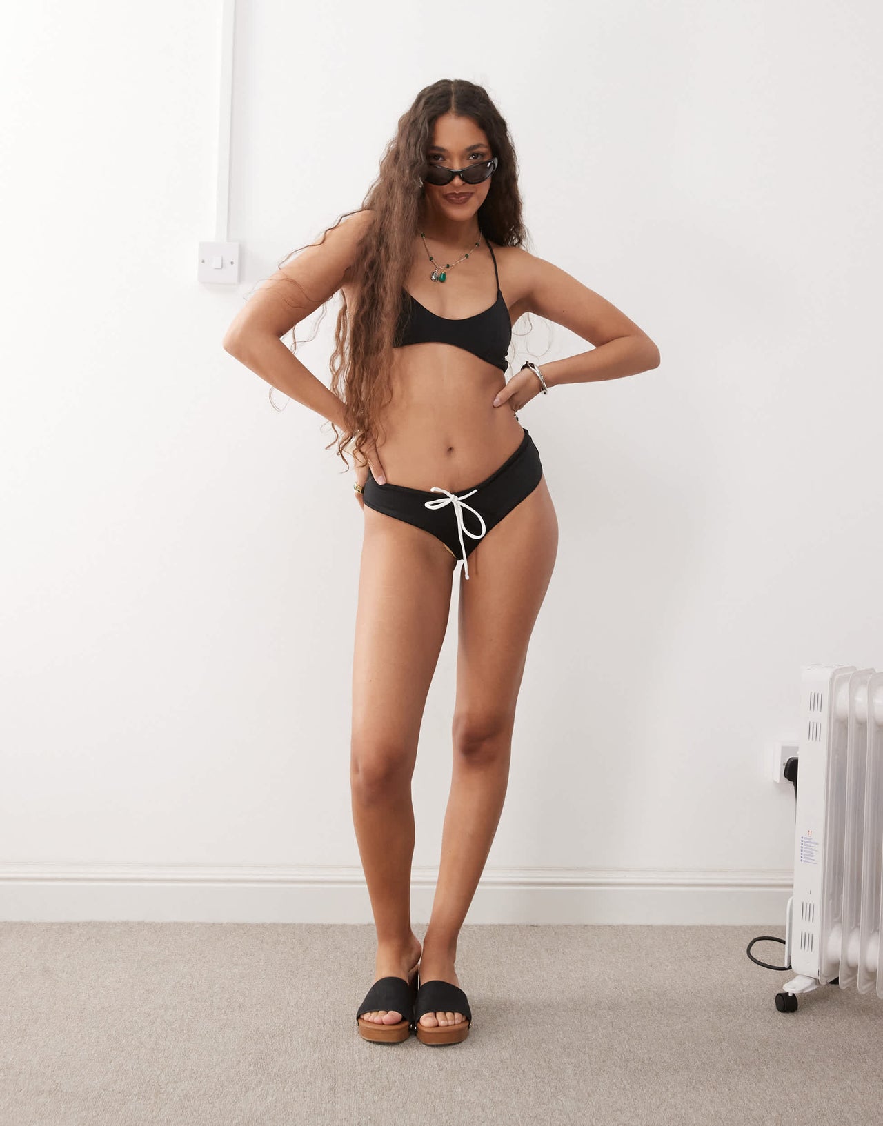 Lioness Gisele contrast tie front detail bikini bottom co-ord in black