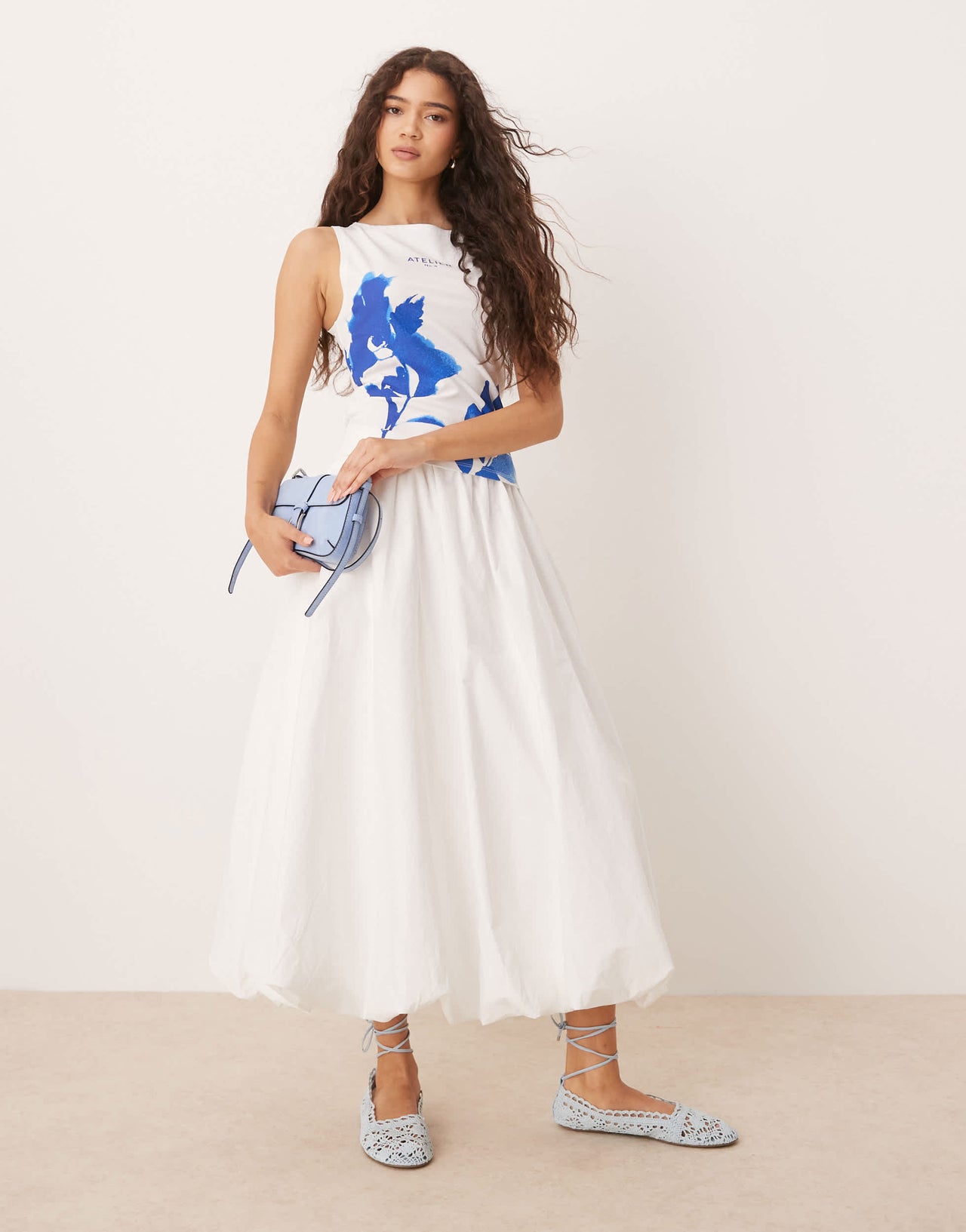 ASOS DESIGN boat neck tank with photographic floral in white