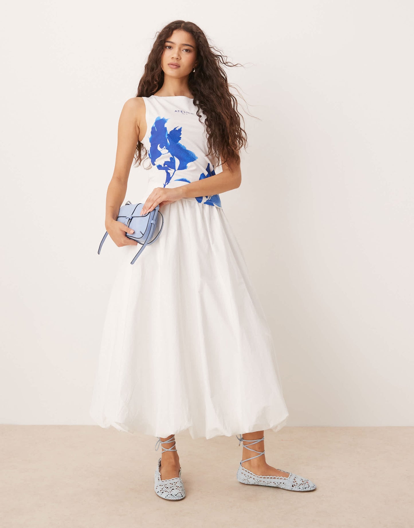 ASOS DESIGN boat neck tank with photographic floral in white