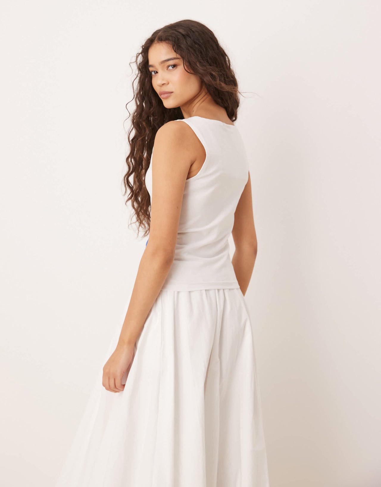 ASOS DESIGN boat neck tank with photographic floral in white