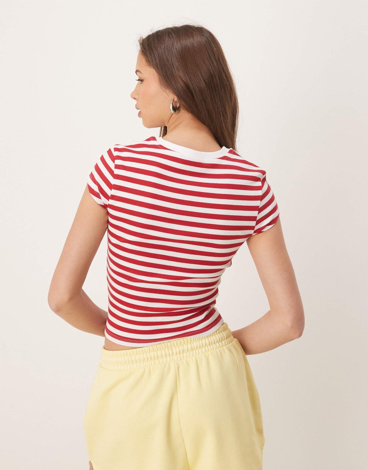 ASOS DESIGN rib baby tee with button detail in red and cream stripe