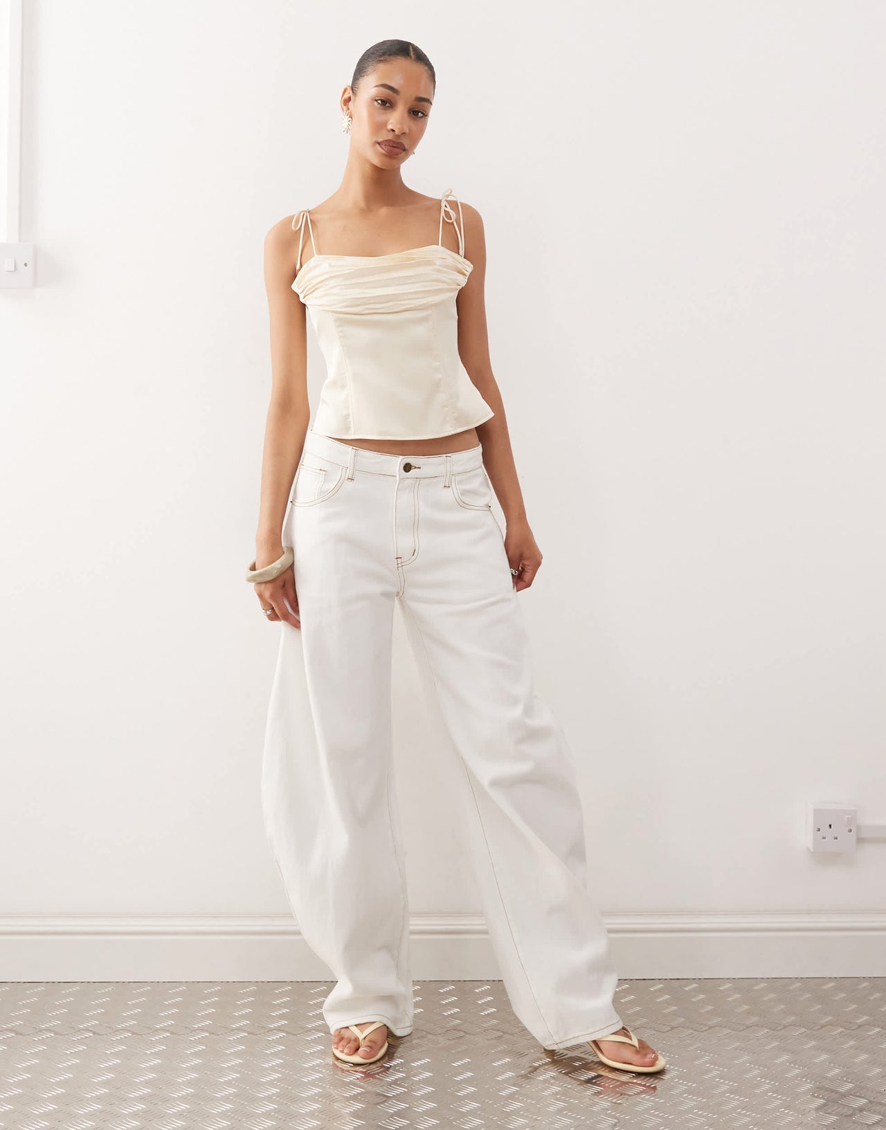 Lioness Humphrey 90s square neck ruched bust cami top in cream