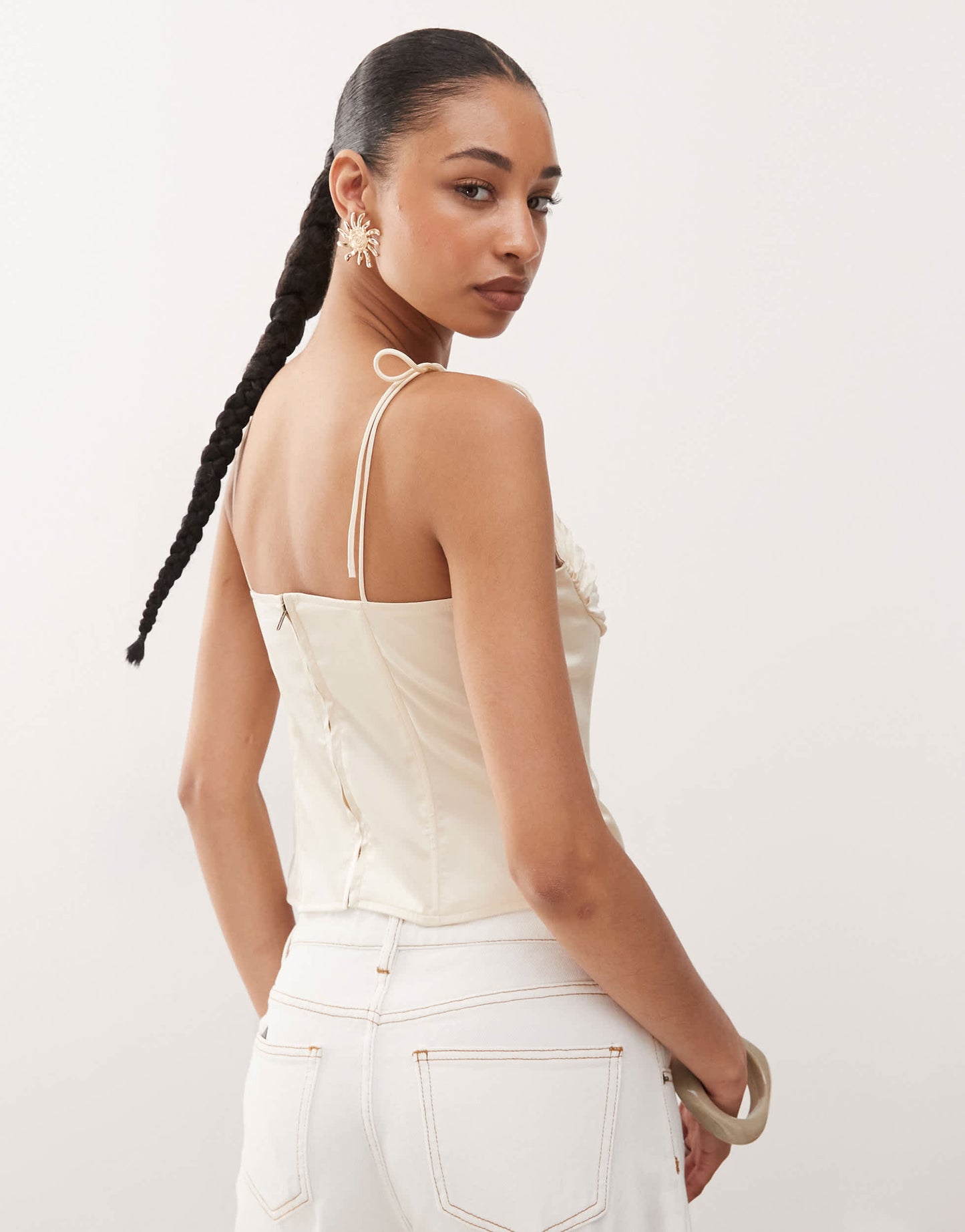 Lioness Humphrey 90s square neck ruched bust cami top in cream