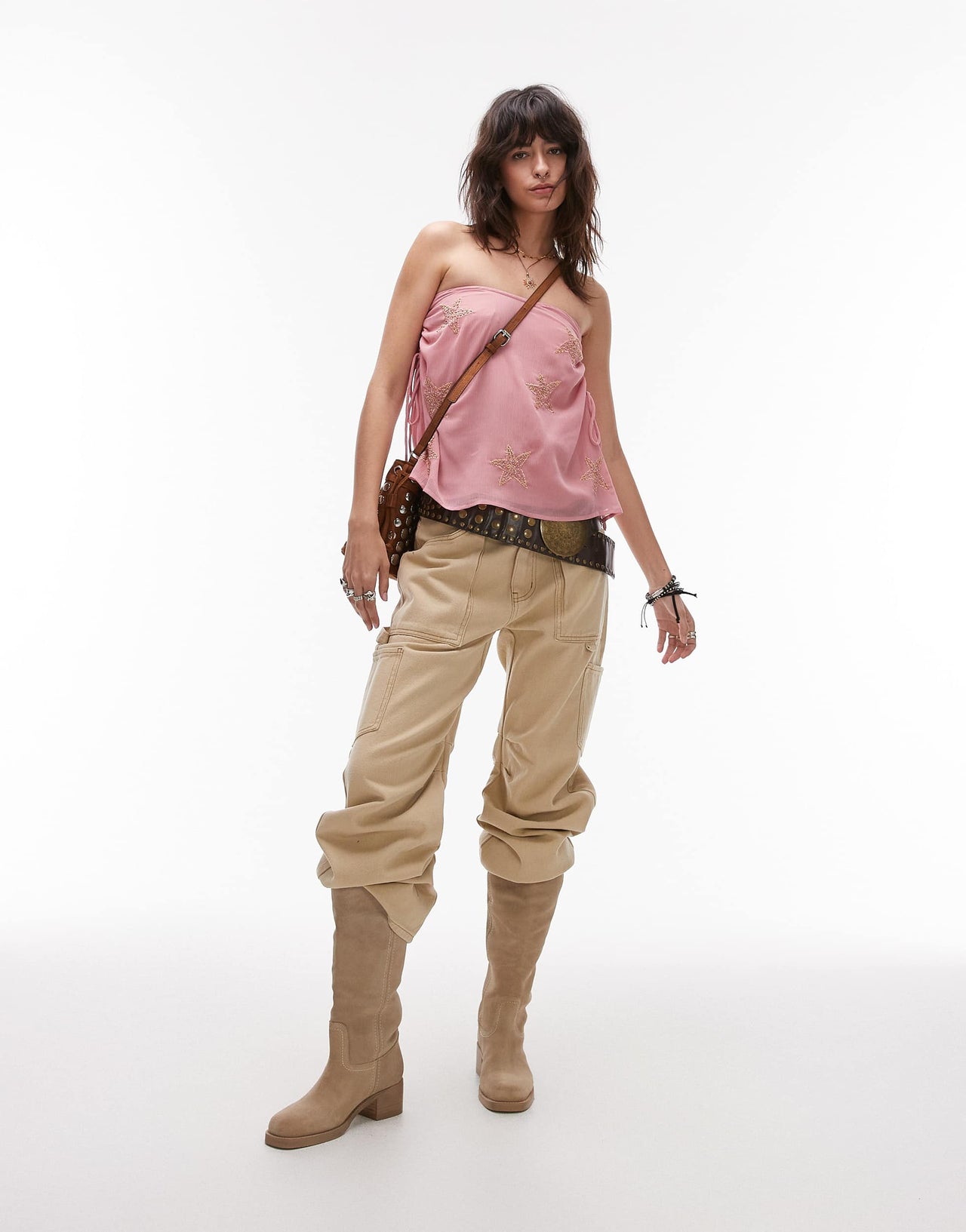Lioness Miami lowrise pocket detail wide leg jeans in washed ecru