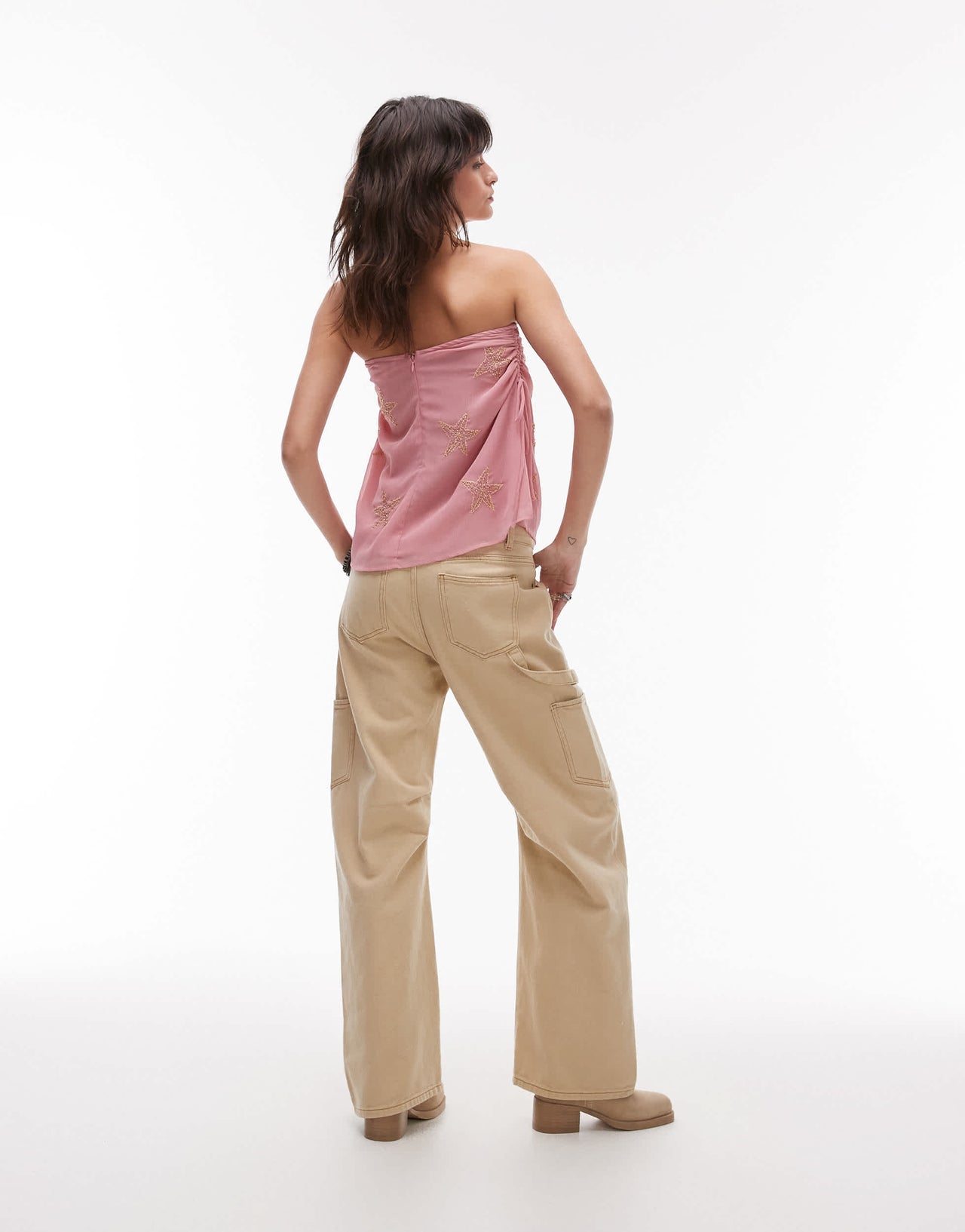 Lioness Miami lowrise pocket detail wide leg jeans in washed ecru