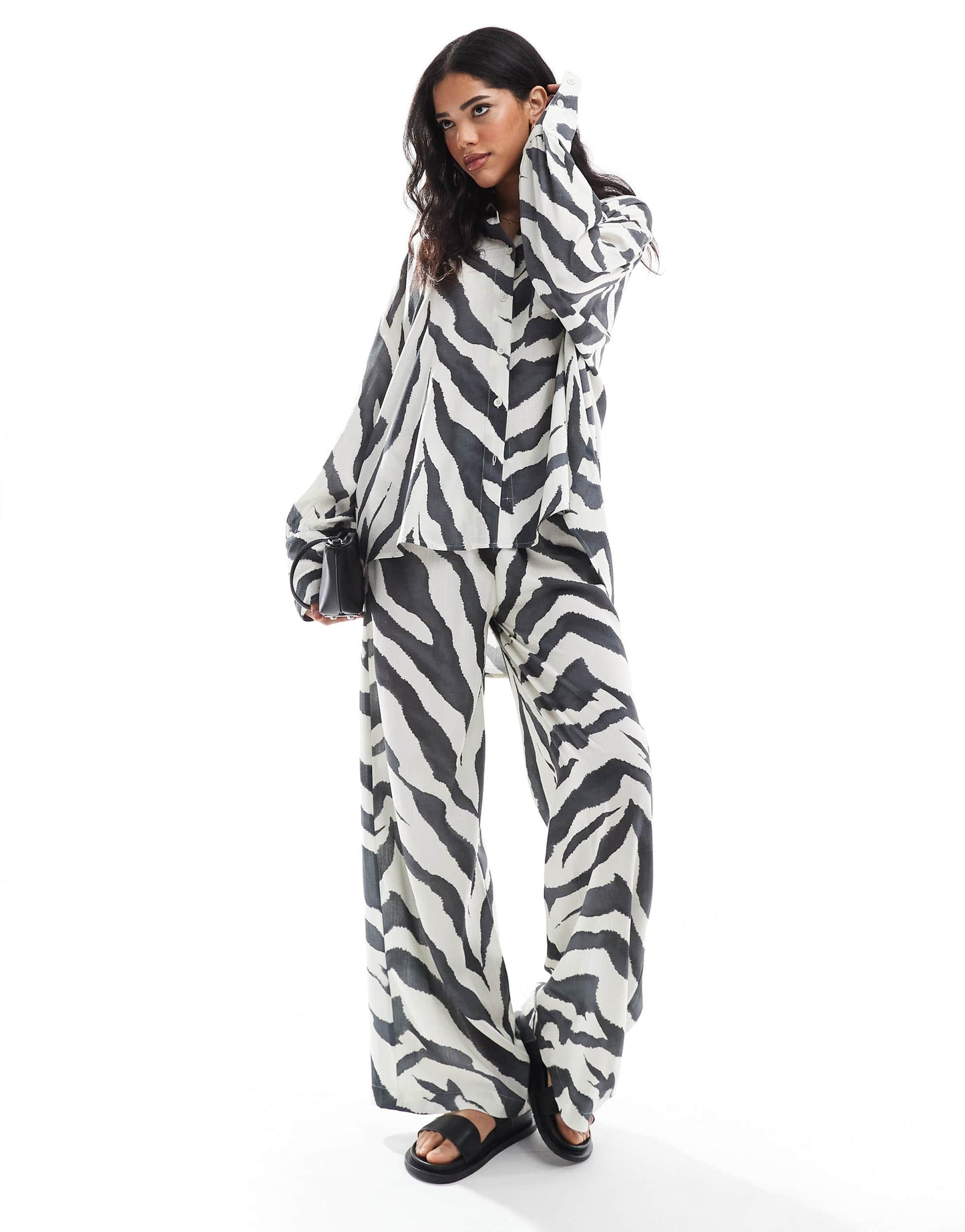 ASOS DESIGN linen blend oversized shirt in zebra print