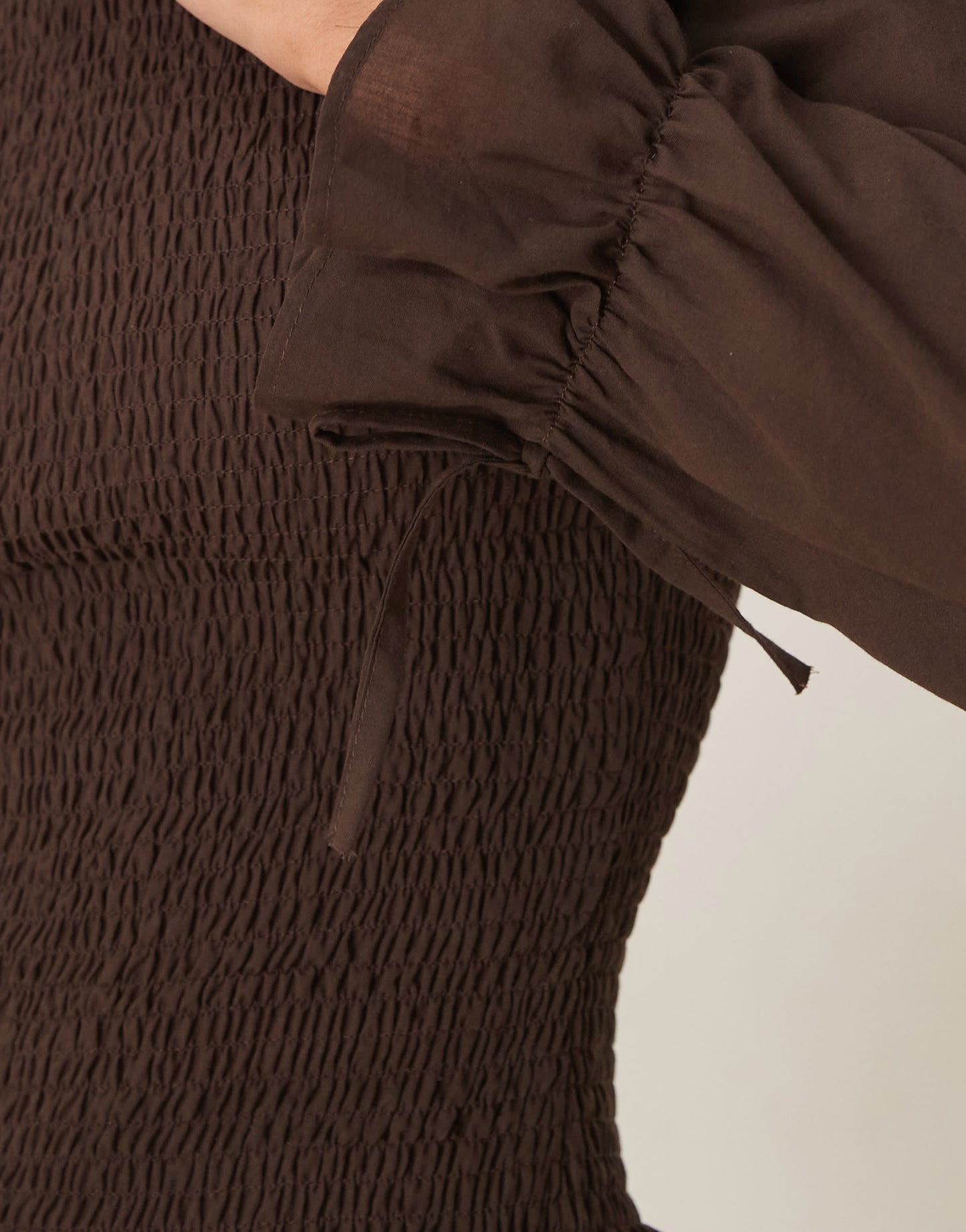 ASOS DESIGN cotton shirred blouse in chocolate